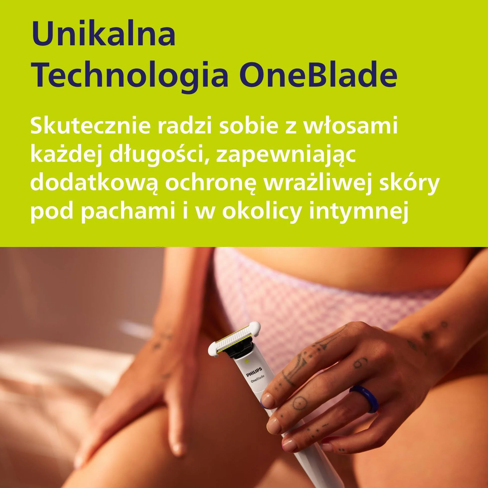 Philips OneBlade Intimate, pielęgnacja okolic intymnych, przycinanie i golenie z dodatkową ochroną skóry, dla zadbanego efektu bez całkowitego wygolenia, model QP1924/28