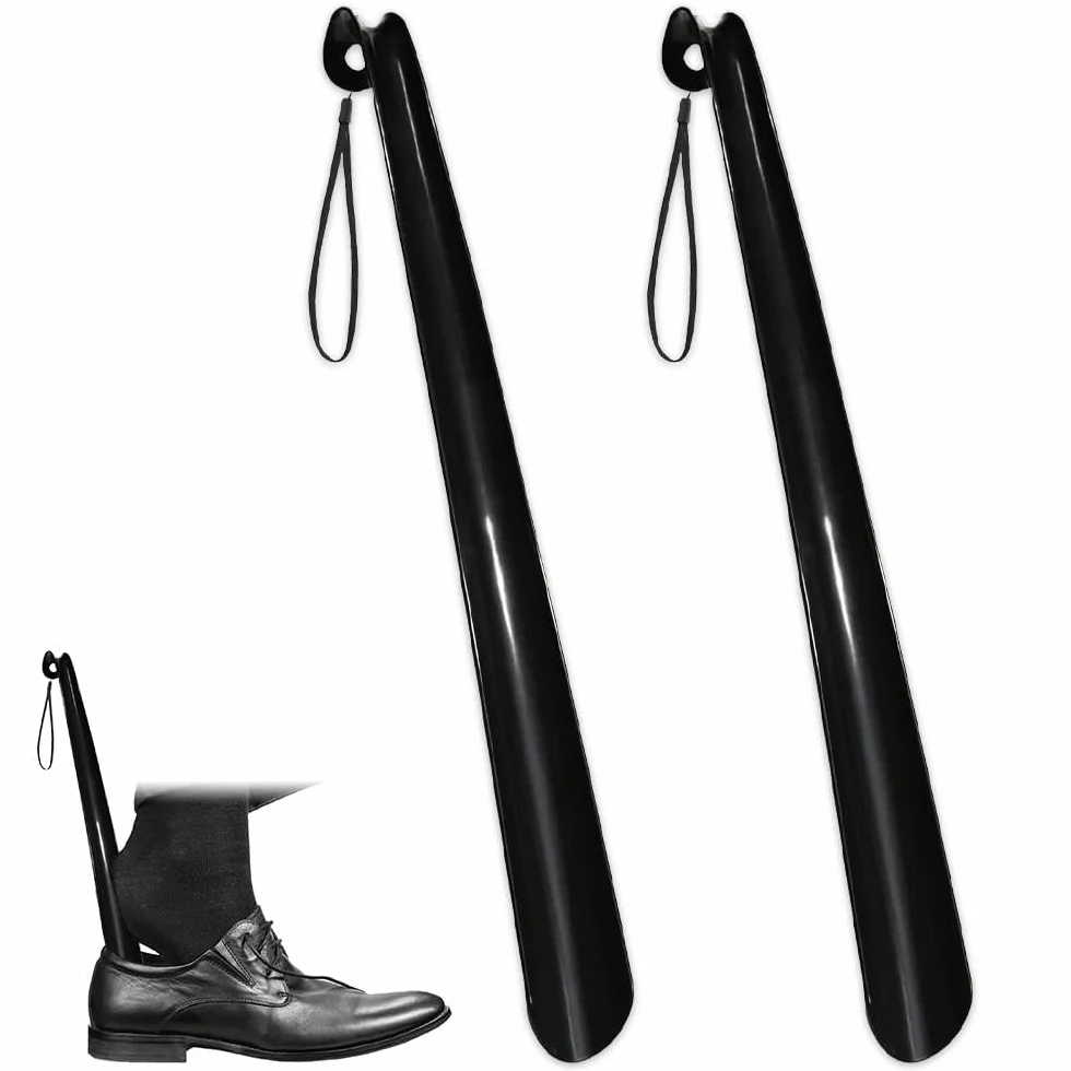 2 łyżki do butów, łyżki do butów, długie, 42 cm, z tworzywa sztucznego, z gładką powierzchnią, dla seniorów, kobiet w ciąży, dzieci i innych osób, czarne