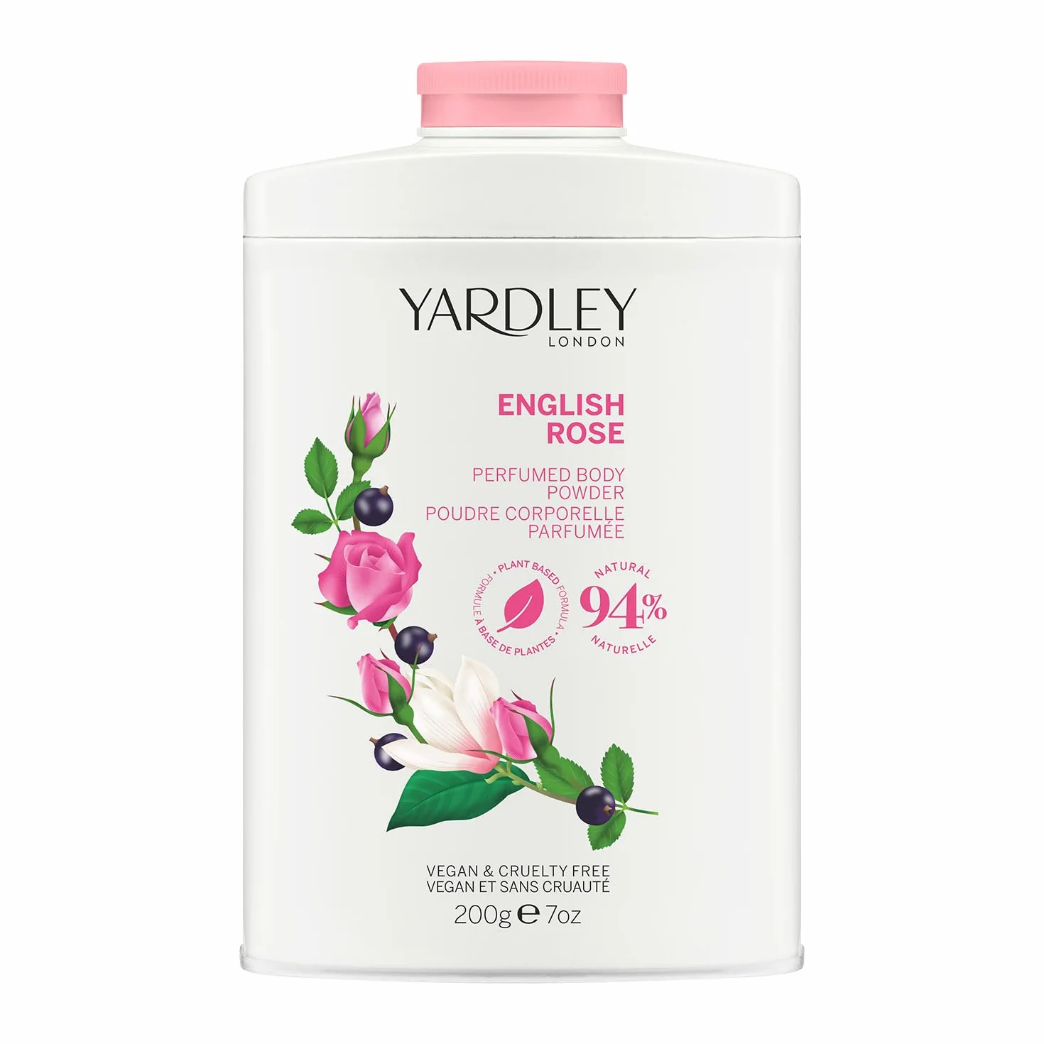 Yardley London English Rose Perfumed Body Powder, Talk dla kobiet pomagający w walce z nieprzyjemnym zapachem i otarciami, Puder do ciała English Rose 200g