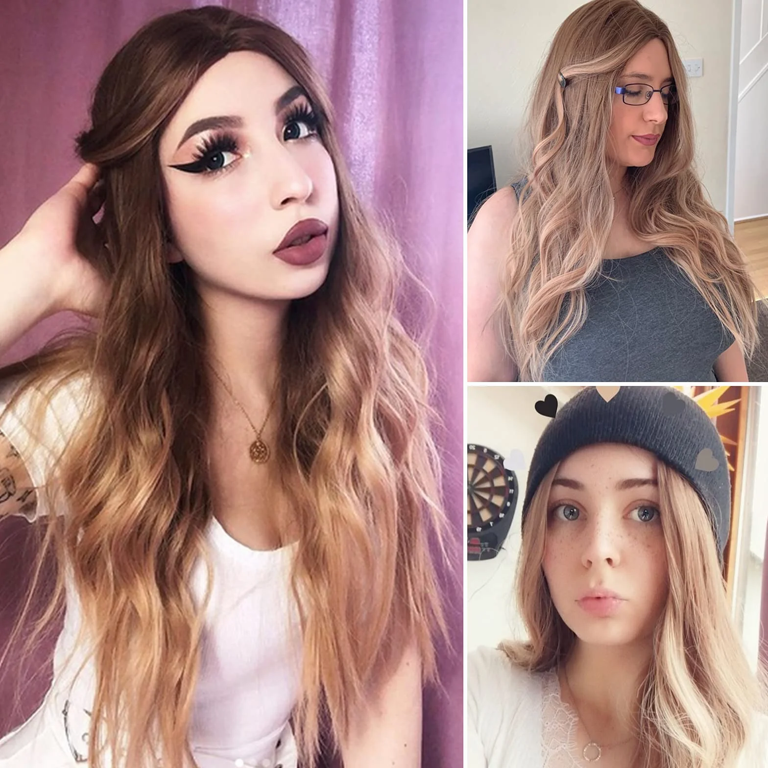 HAIRCUBE Długa Kręcona Peruka Damska 61 cm Brązowa Syntetyczna