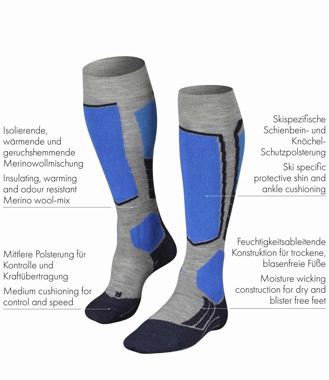 FALKE Mężczyźni Skarpety narciarskie SK2 Intermediate M Kh Wełna ciepłe grube 1 Para, Czarny Black-Mix 3010, 42-43