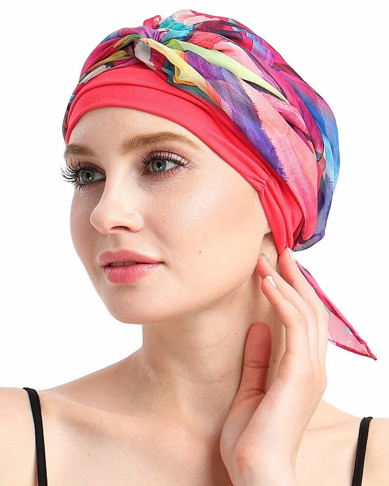 FocusCare chemo turban nakrycie głowy dla kobiet po chemioterapii chorych na raka, Geometryczne drapowanie, jeden rozmiar