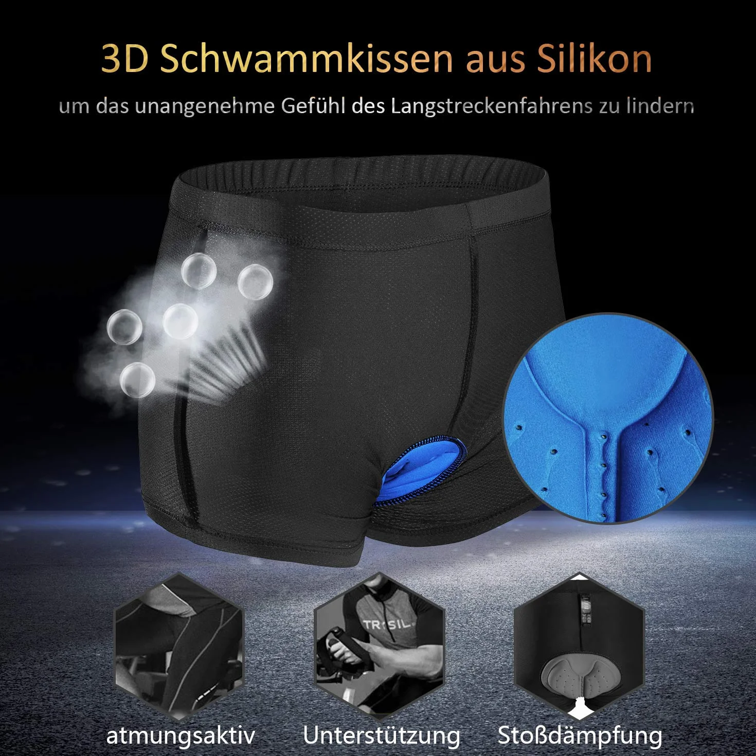 Męskie spodenki rowerowe z wyściółką - spodenki rowerowe z wkładką do siedzenia, bielizna rowerowa z żelem 3D