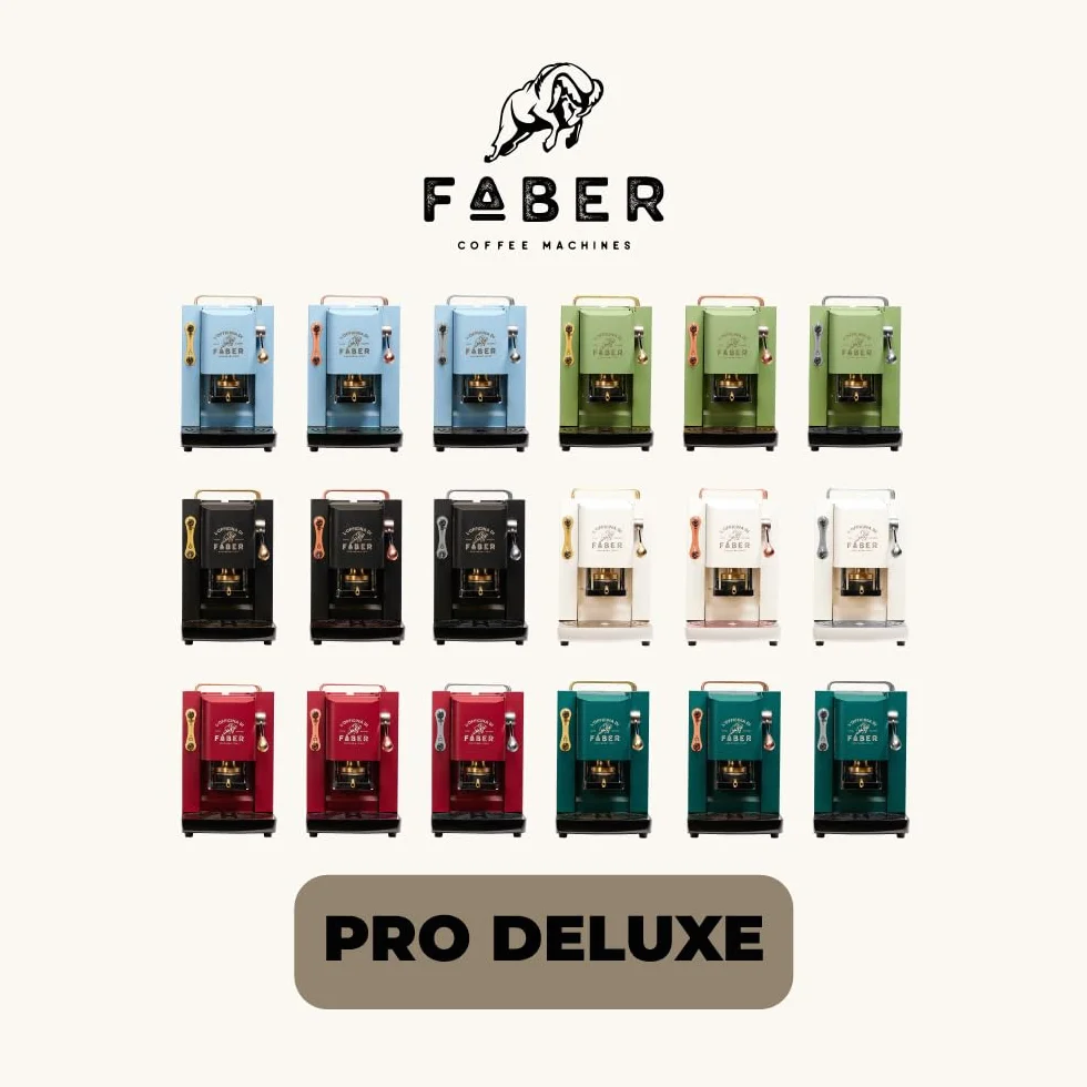 Faber Ekspres do kawy | model Pro Deluxe | Ekspres do kawy ESE 44 mm | wersja powlekana mosiądzem | regulowana prasa do padów z mosiądzu | standardowy zawór elektryczny (neonowa zieleń)