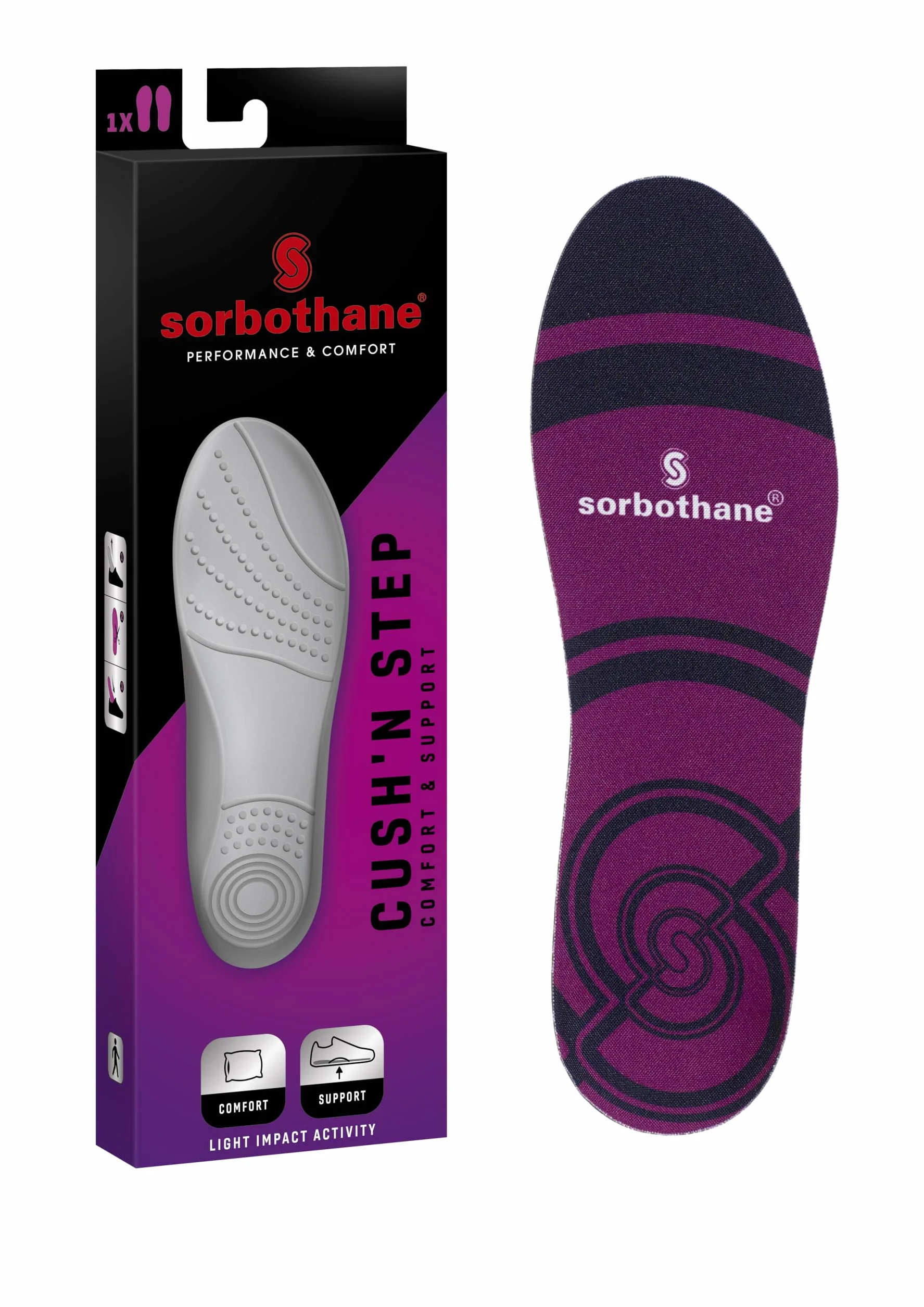 SORBOTHANE Crush N Step Comfort wkładki dla mężczyzn i kobiet, rozmiar 11-12,5, poduszka amortyzująca, wkładki redukujące uderzenia na zapalenie powięzi podeszwy, podparcie pięty i ból kostki