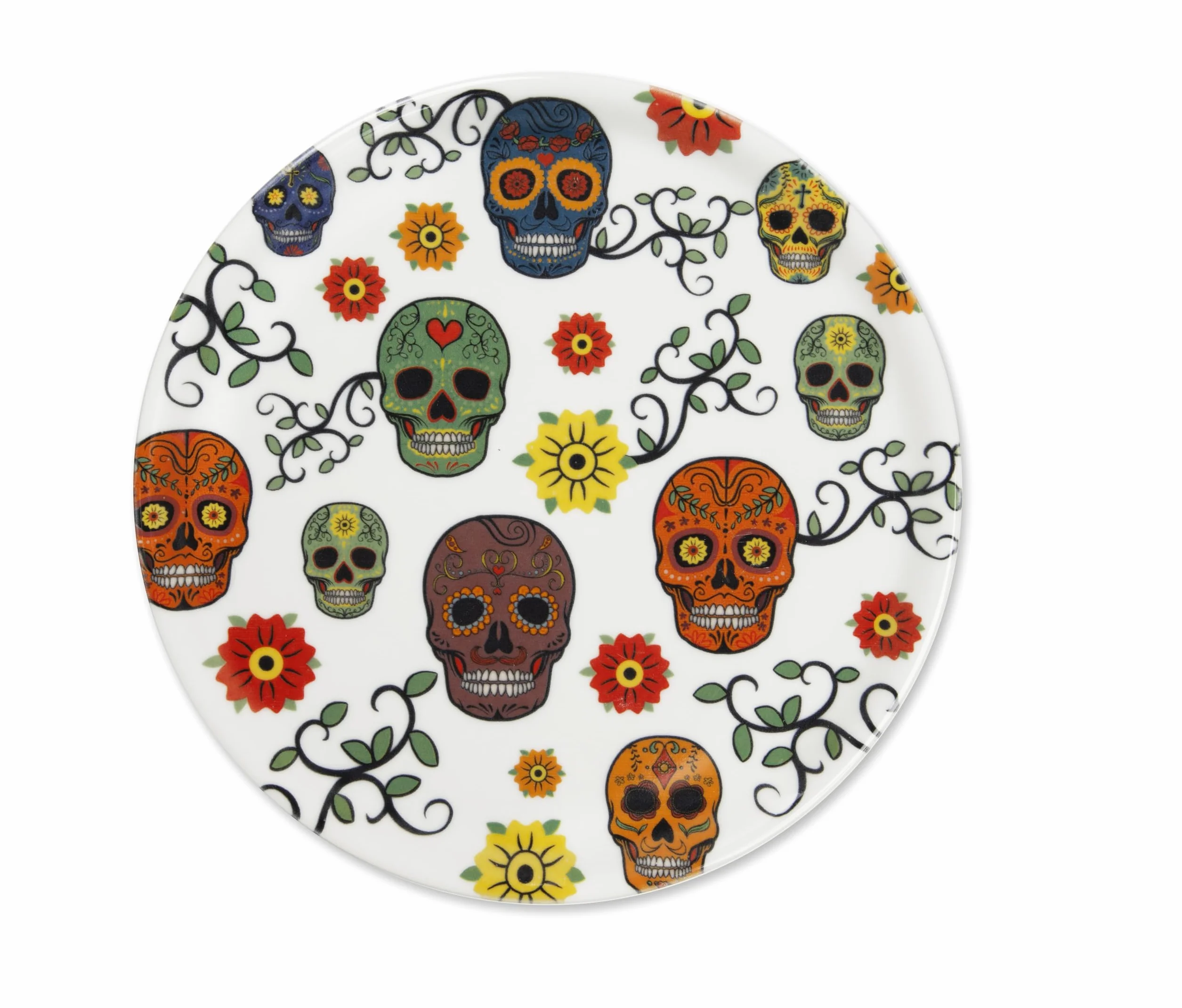 Excelsa Calavera zestaw 6 porcelanowych talerzy do pizzy, dekoracja meksykańskich czaszek, 30,5 cm
