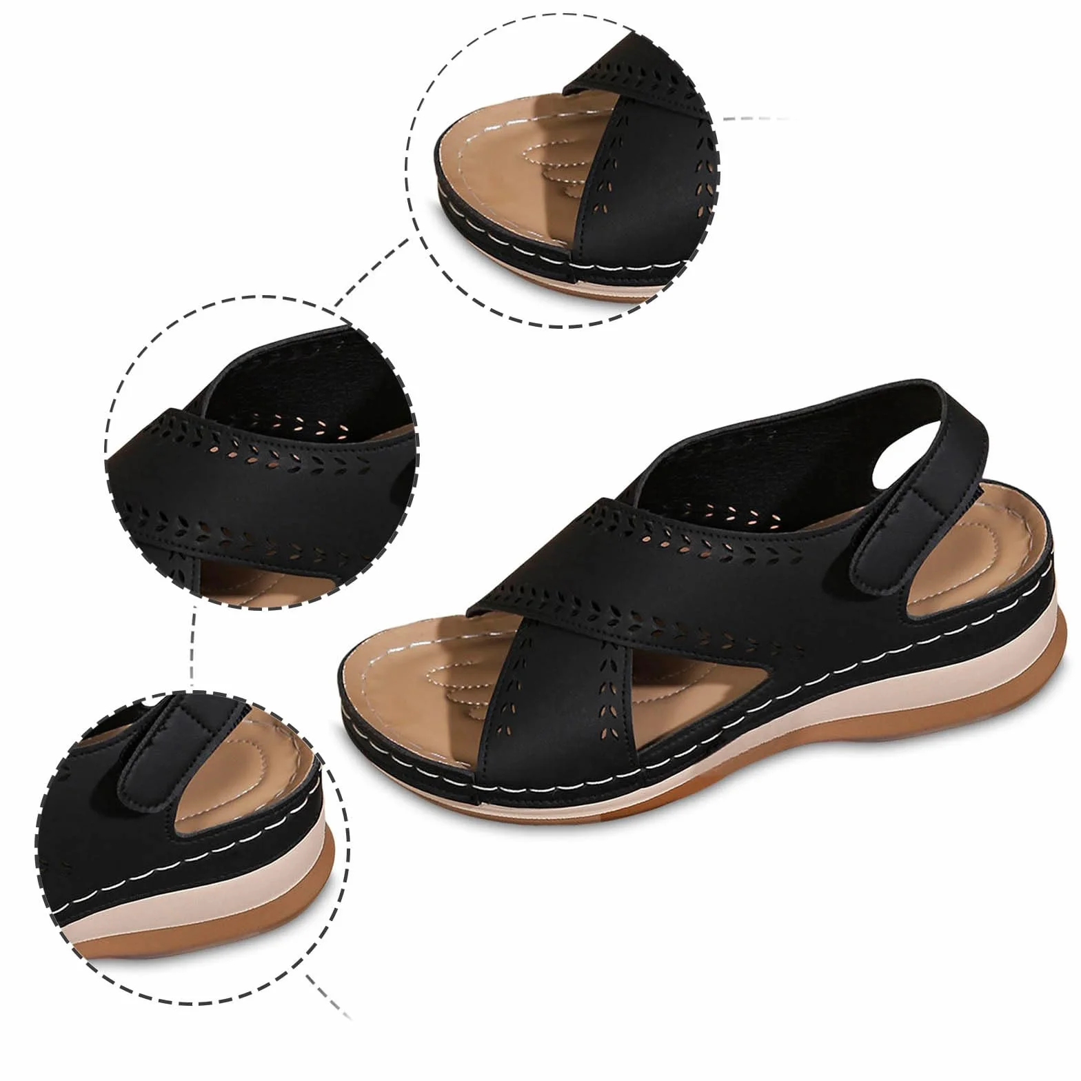 Damskie sandały, lekkie, puste wzornictwo USA, jednokolorowe, outdoorowe, buty plażowe, wygodne, oddychające, modne, o wyglądzie skóry, płaski obcas