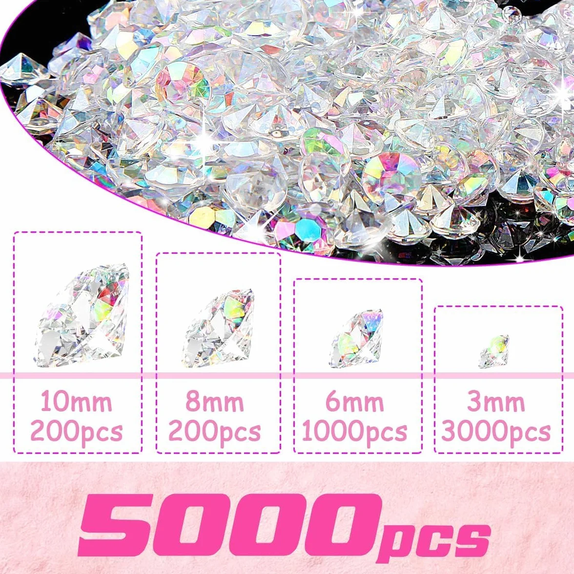 Mbsomnus 5000 sztuk diamentów dekoracyjnych, przezroczyste kamienie dekoracyjne do posypywania, diamenty ślubne, kryształy dekoracyjne do posypywania, błyszczące brilanty, kamienie dekoracyjne na