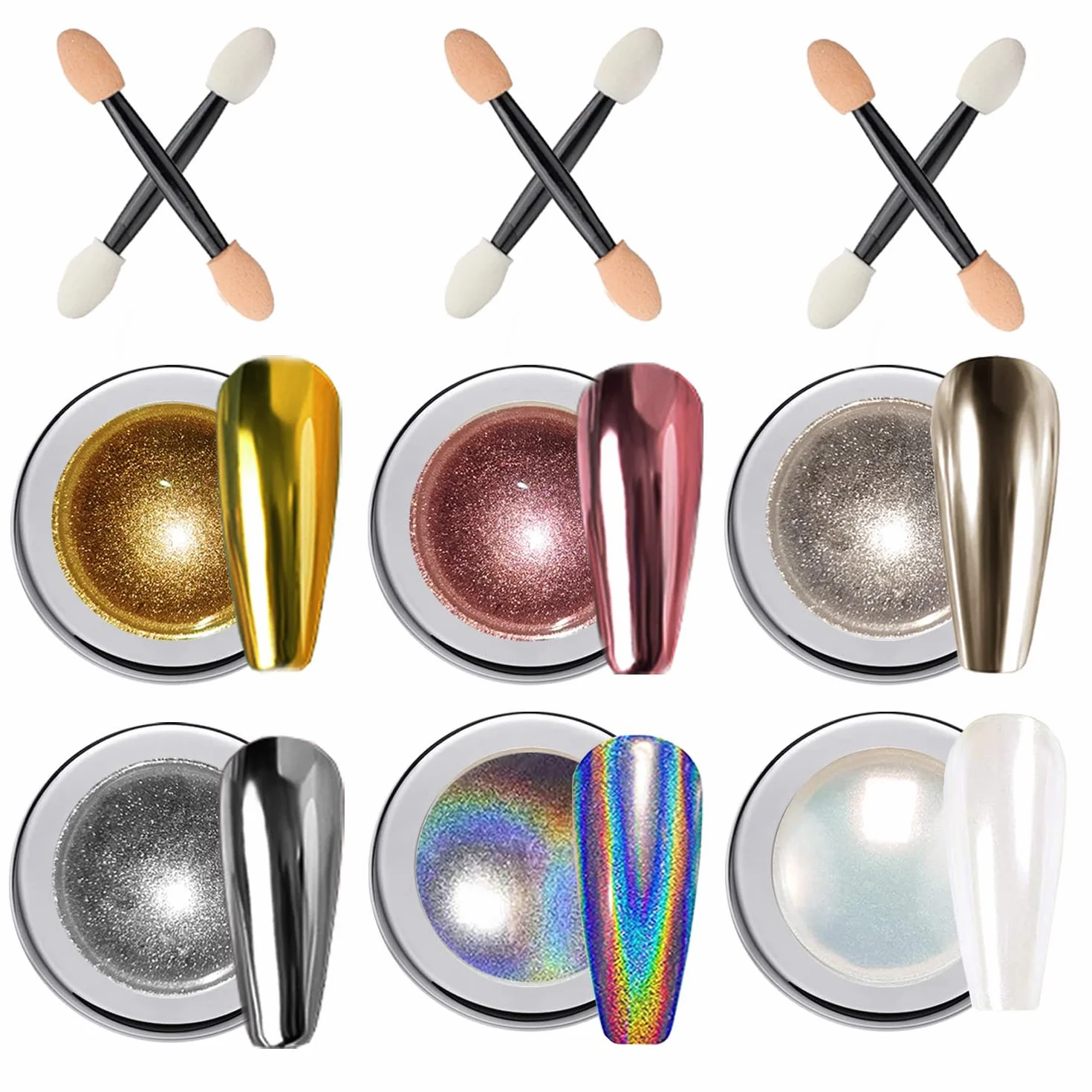 Wahshei 6 Chromowy Puder do Paznokci, Chromowy Puder z Efektem Lustra, Holo Chromowy Puder, Puder z Efektem Perłowym do Paznokci Glazed Donut