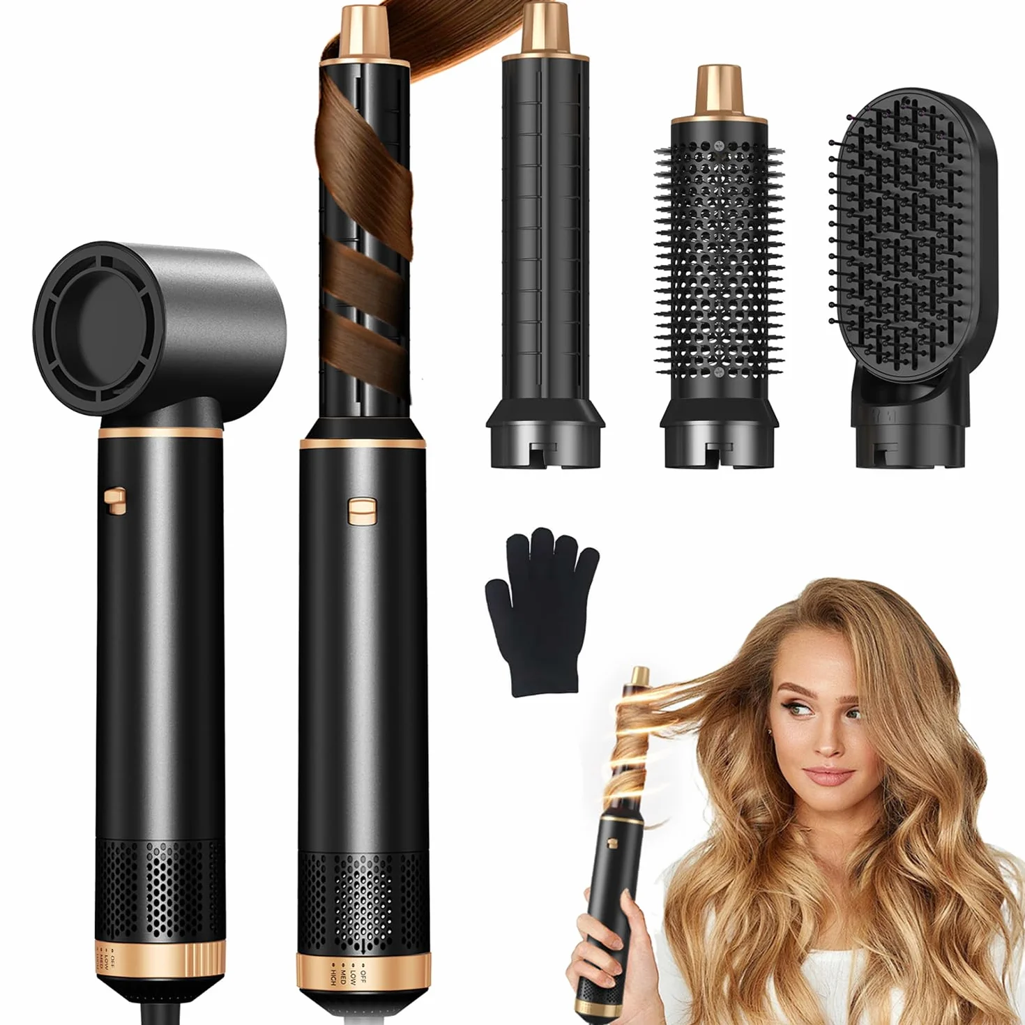 JINYAWA 5 w 1 suszarko-lokówka, Multi Stylizator, Automatyczna Lokówka, Wolumizer, Zdejmowane Air Styler, Szczotka Na Gorące Powietrze Do Zwiększan, Koncentrator, Obrotowy Przewód, moc 800W