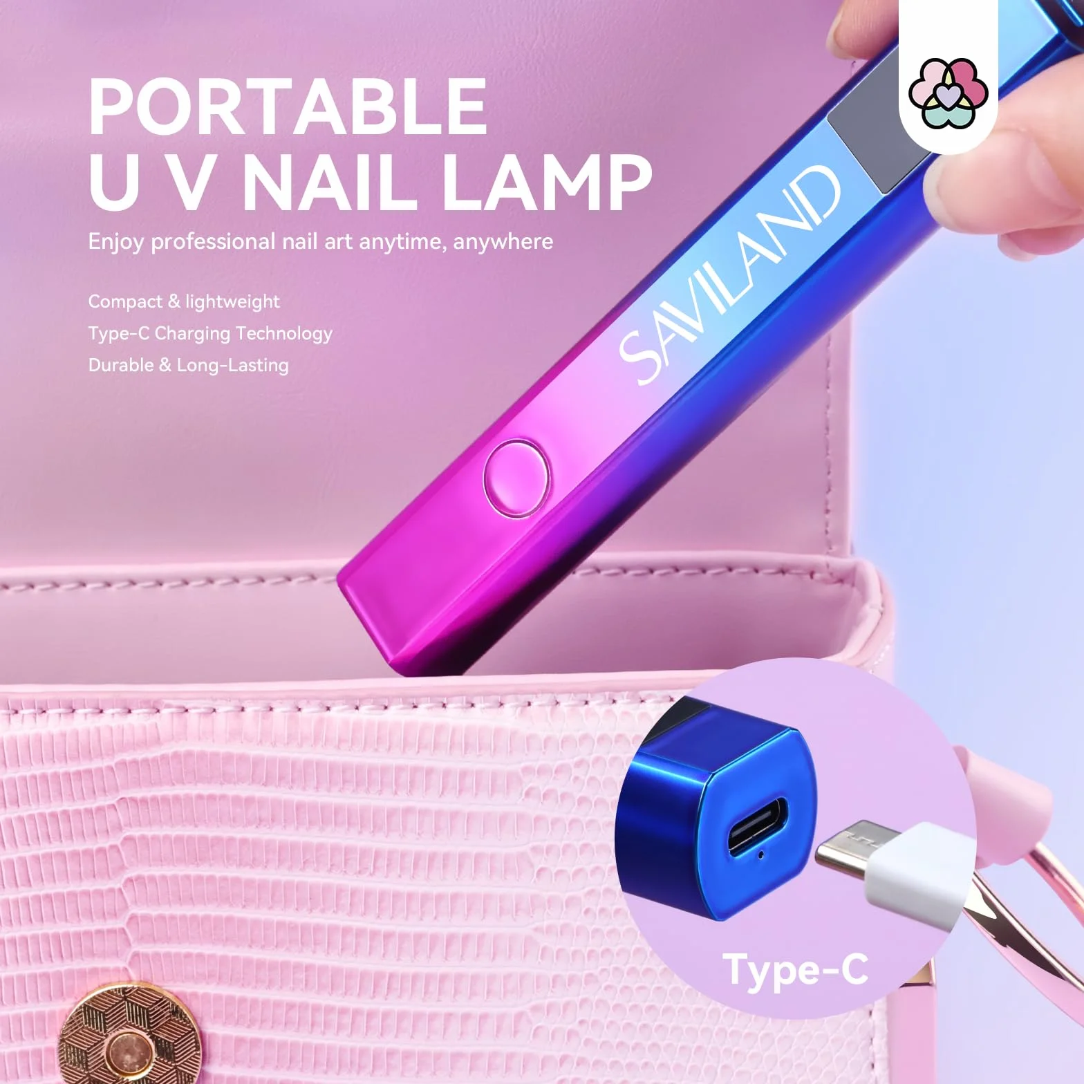 Saviland Lampa UV do żelowych paznokci 16 W, ręczna lampa do paznokci z wyświetlaczem LCD, możliwość ponownego ładowania, LED UV do utwardzania kleju i tipsów