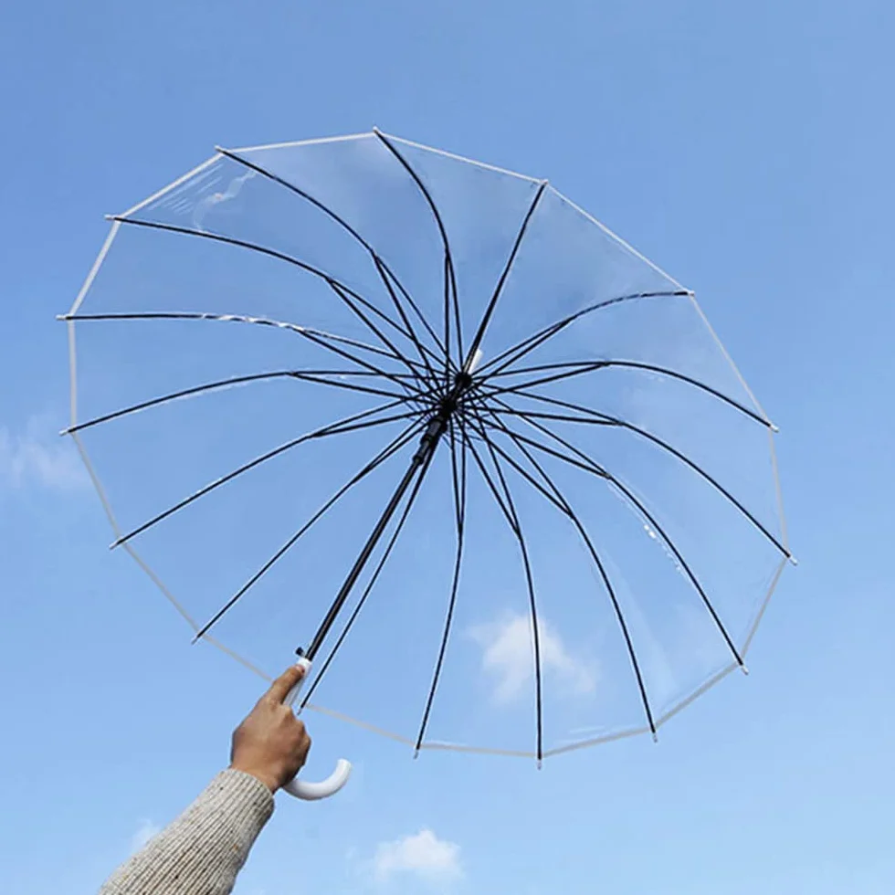 ThreeH Przezroczysty parasol bąbelkowy automatycznie otwierany 16 stalowych żeber, ponadwymiarowa, wiatroszczelna kopuła KS10