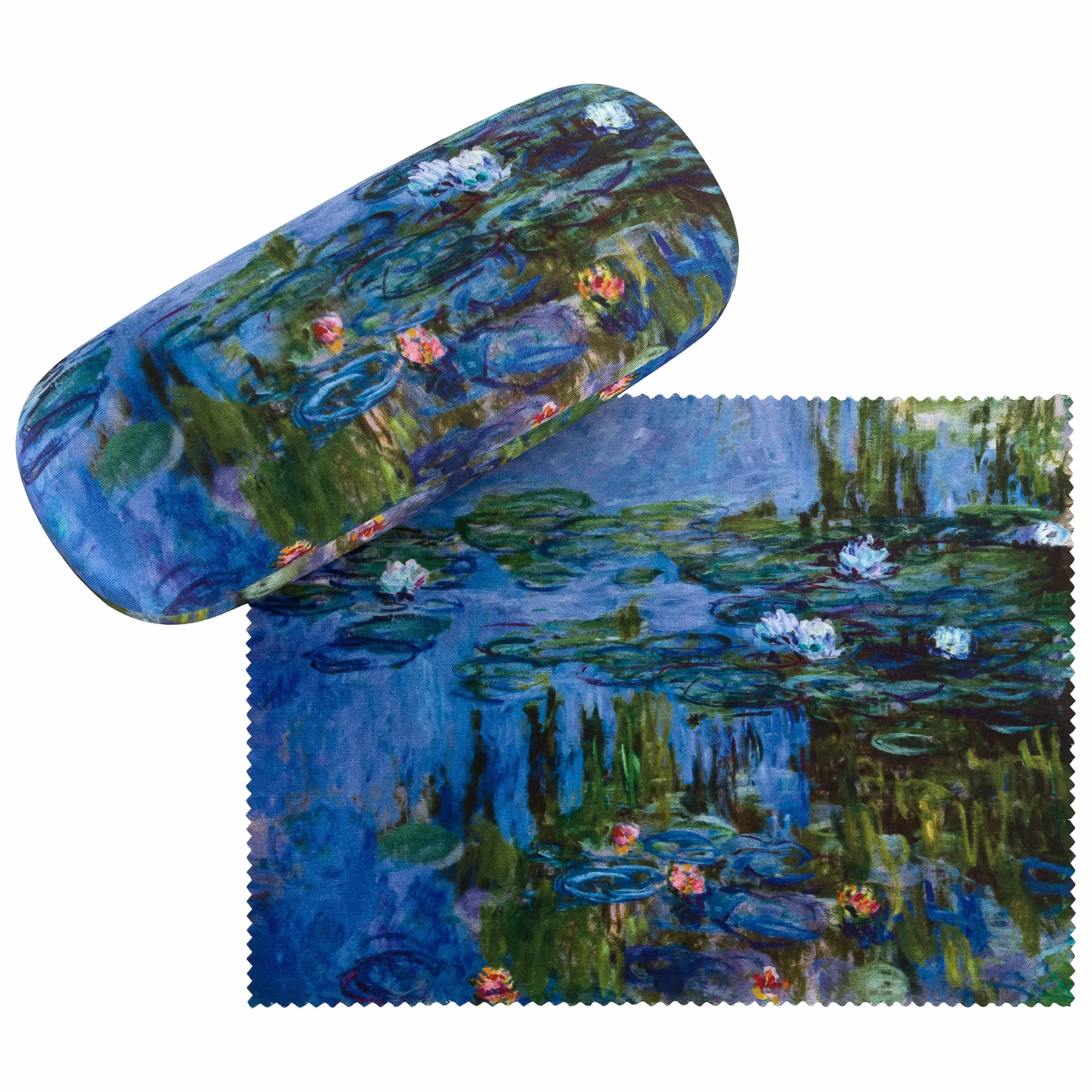 VON LILIENFELD etui na okulary Claude Monet lilie wodne kwiaty okulary ściereczka z mikrofibry do czyszczenia okularów pudełko na okulary solidne twarde etui pokryte tkaniną