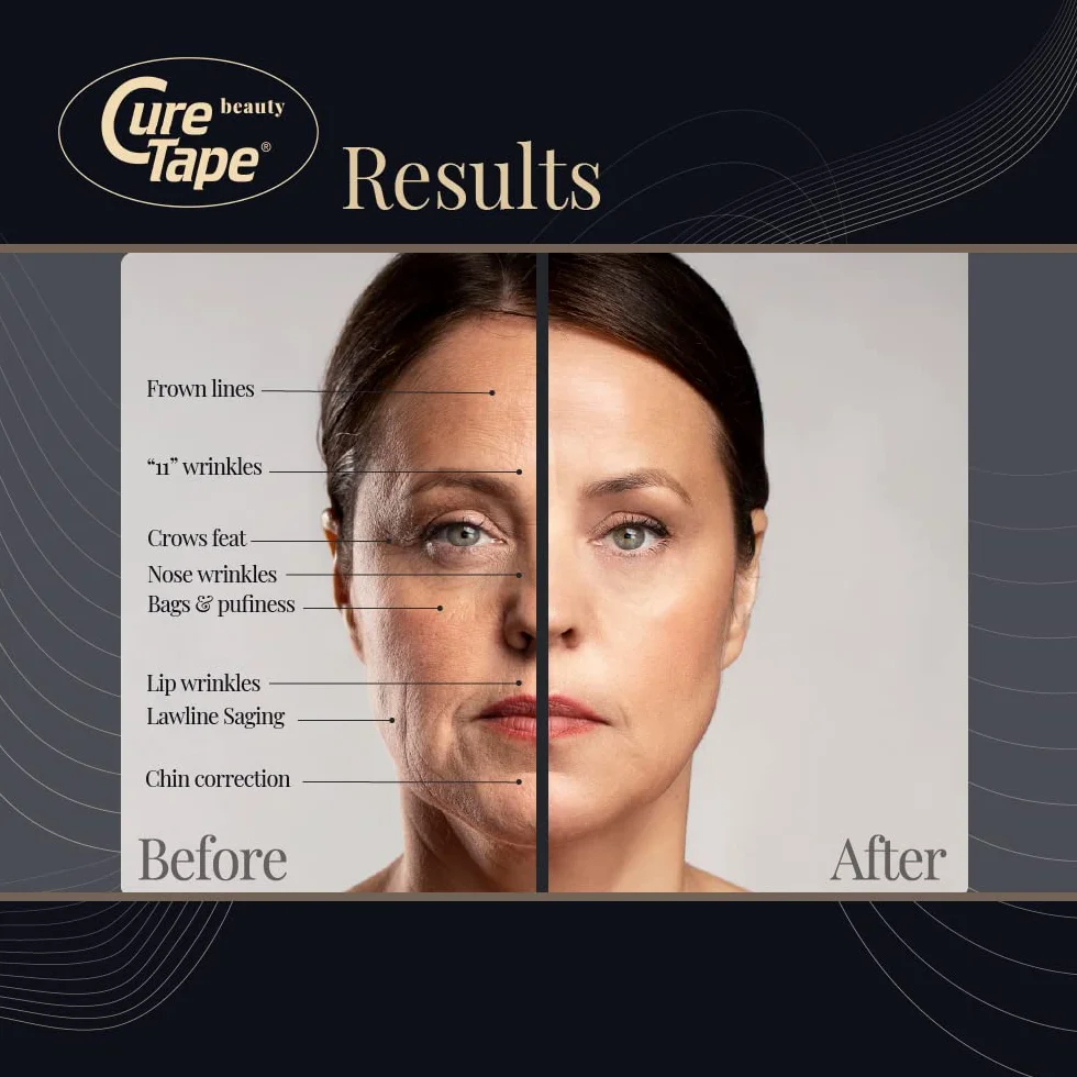 CureTape Taśma kinezjologiczna Beauty – naturalne lifting twarzy bez operacji! Taśma przeciwzmarszczkowa do skóry wrażliwej, hipoalergiczna, wodoodporna, oddychająca i delikatna – dla jędrnego
