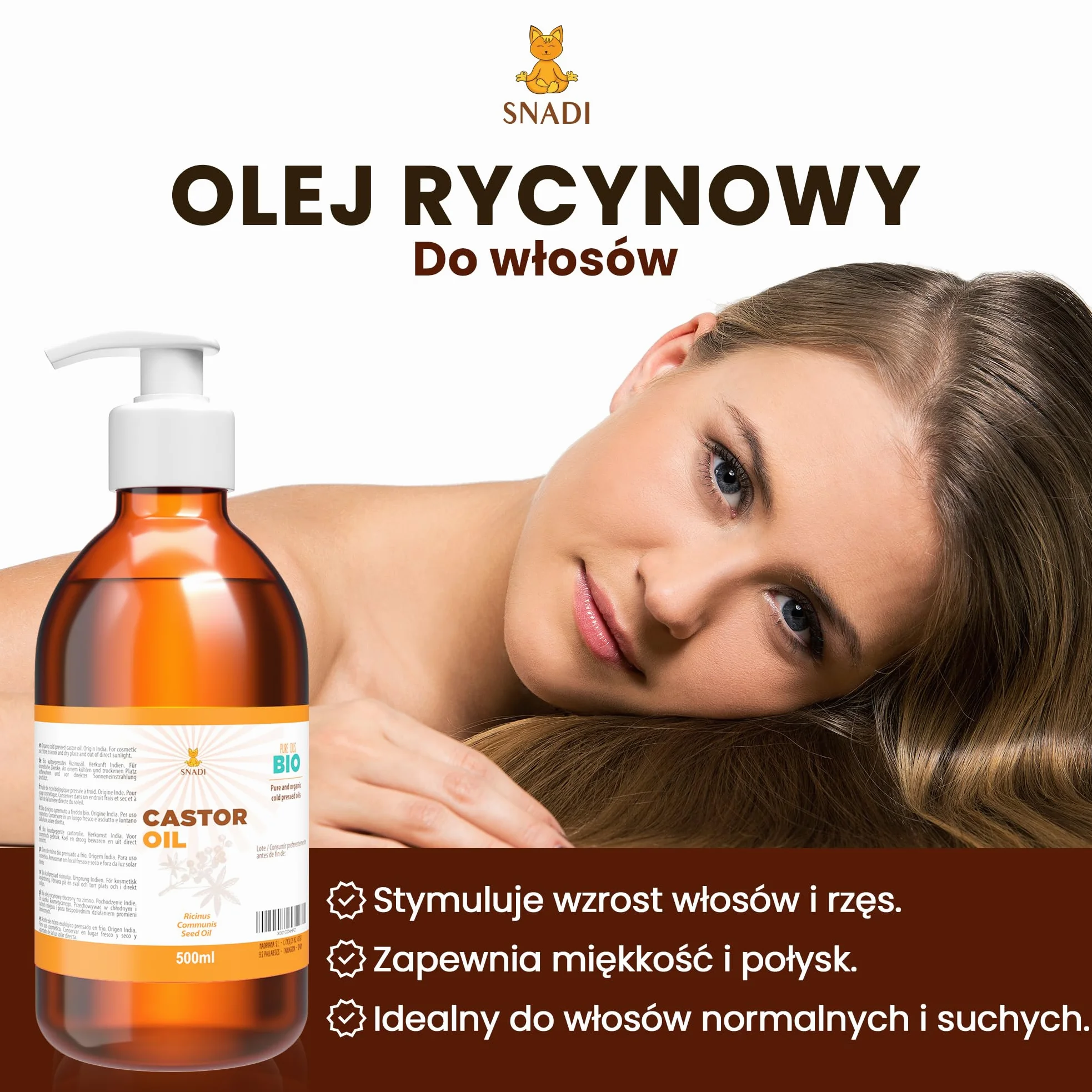Czysty BIO Olej Rycynowy 500 ml Tłoczony na Zimno Nawilżający do Suchej Skóry i Włosów Castor Oil