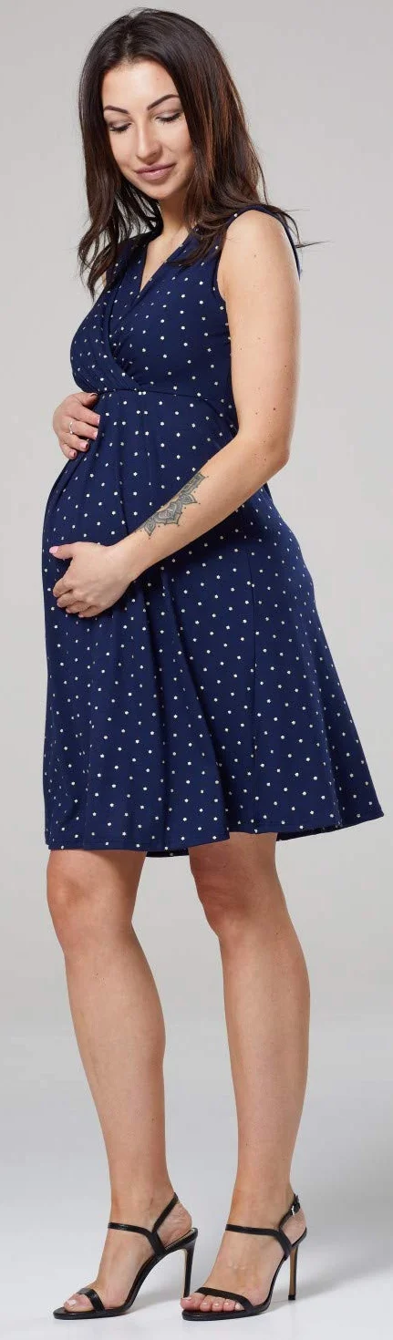 Happy Mama. Damska sukienka 2 w 1 ciążowa marszczona sukienka do karmienia bez rękawów 808p