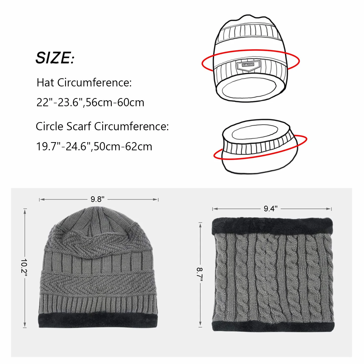 Czapka zimowa i szal Loop, ekran dotykowy, rękawiczki męskie, damskie, ciepła czapka beanie, zestaw zimowy, z podszewką polarową do nart
