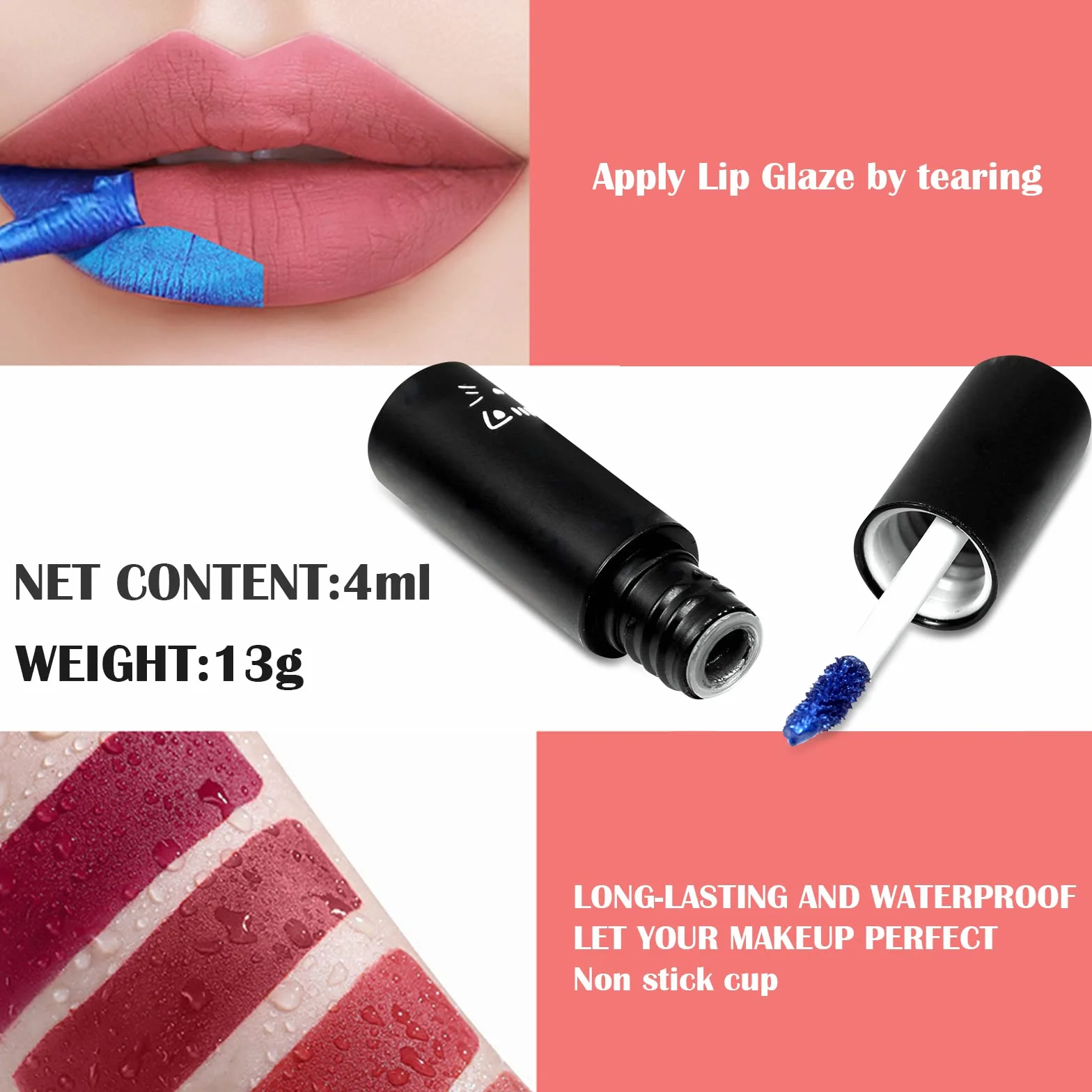 Peel Off Lip Stain Tint, Long Lasting Waterproof Liquid Lipstick, Non-stick Cup Lip Make-Up #Pink