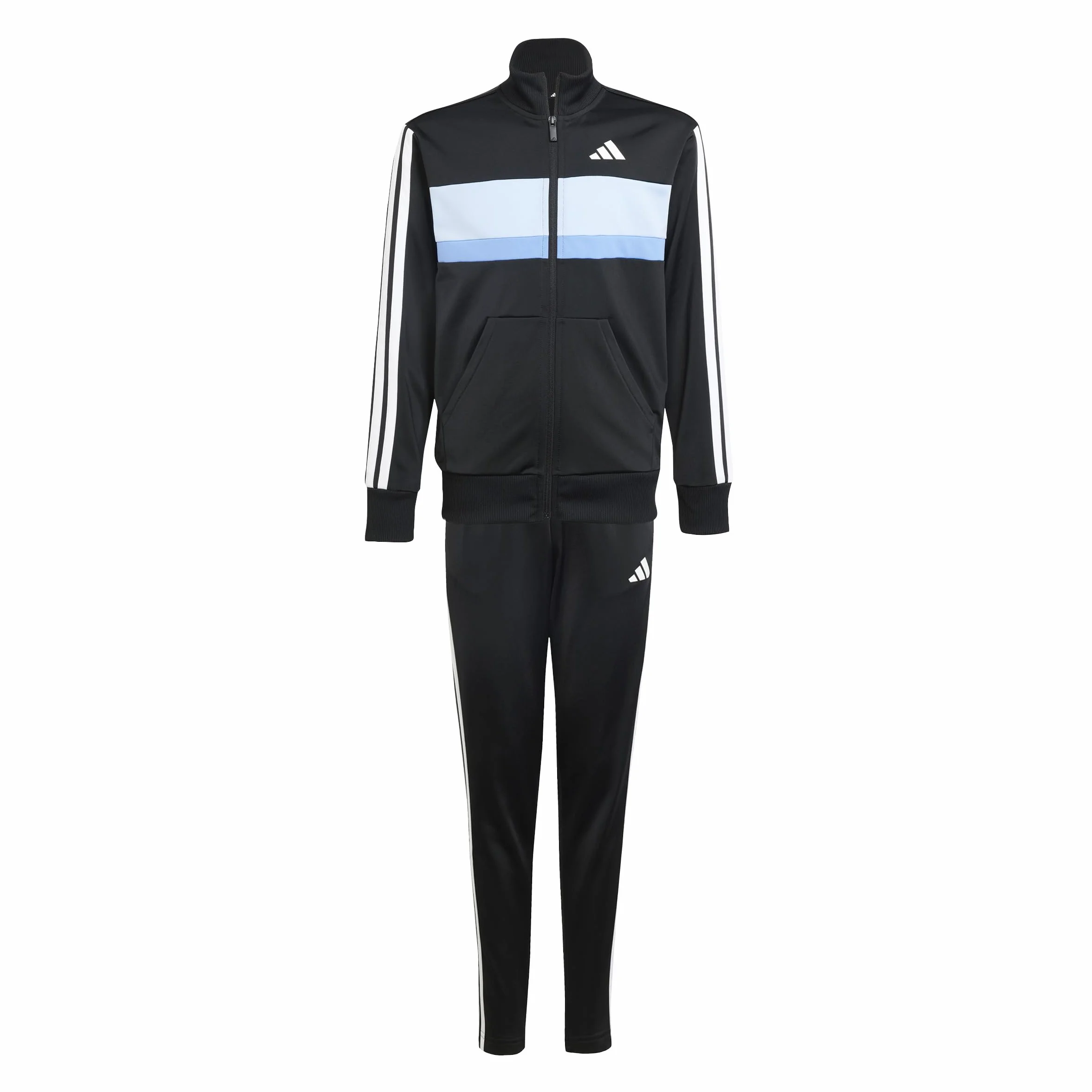 adidas Uniseks - dzieci SEASONAL ESSENTIALS TIBERIO 3 STRIPES TRICOT TRACKSUIT, black/glow blue/blue fusion/white, 13-14 Years