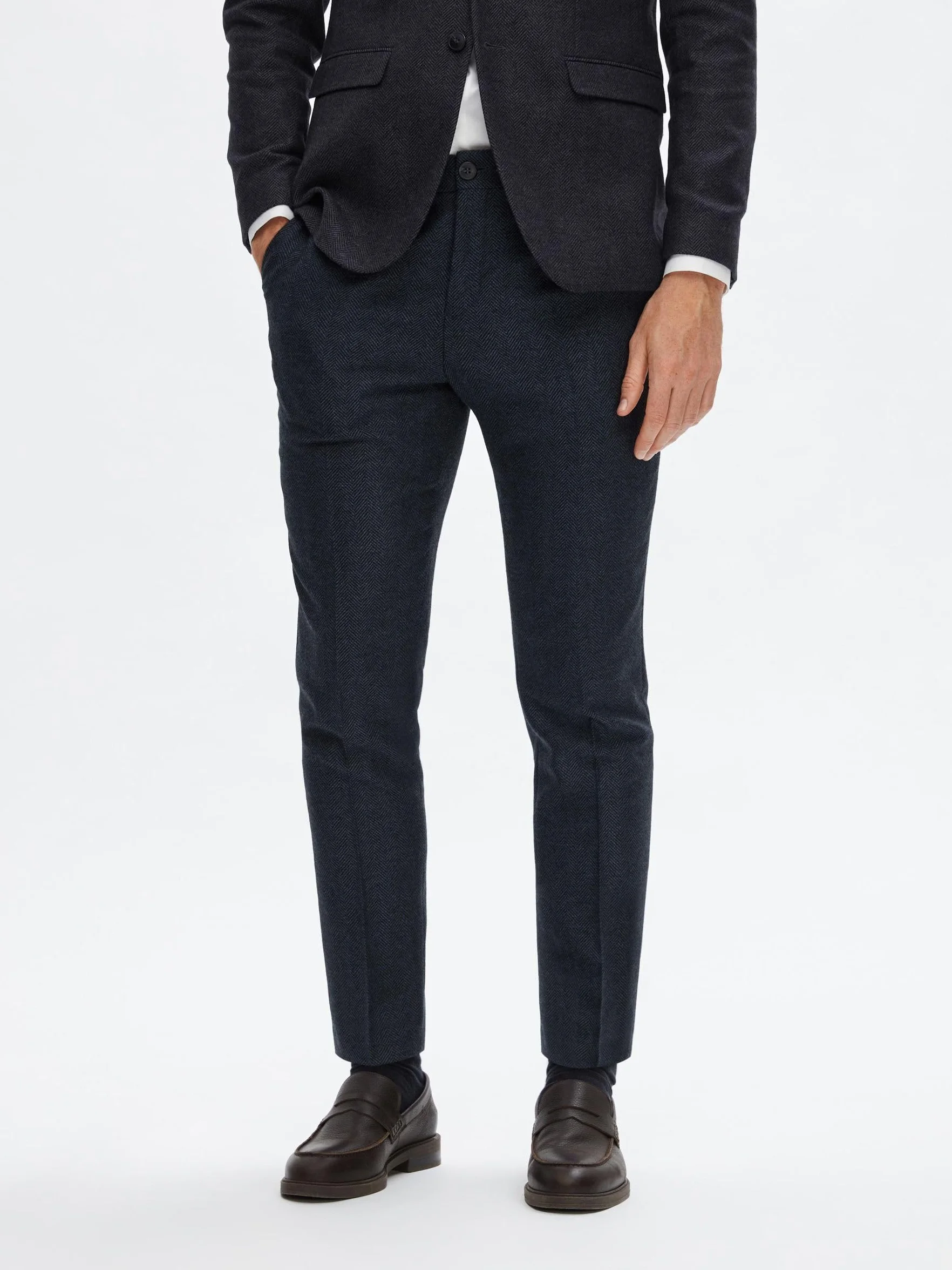 SELECTED HOMME Slhslim-isac Navy Herringbone Trs B Noos - Garnitur — spodnie Mężczyźni
