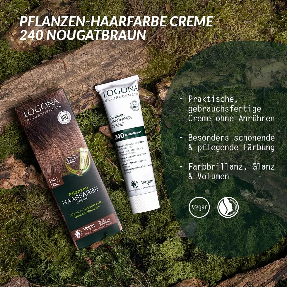 Logona Roślinna Farba do Włosów, 240 Nugatowy Brąz, 150 ml