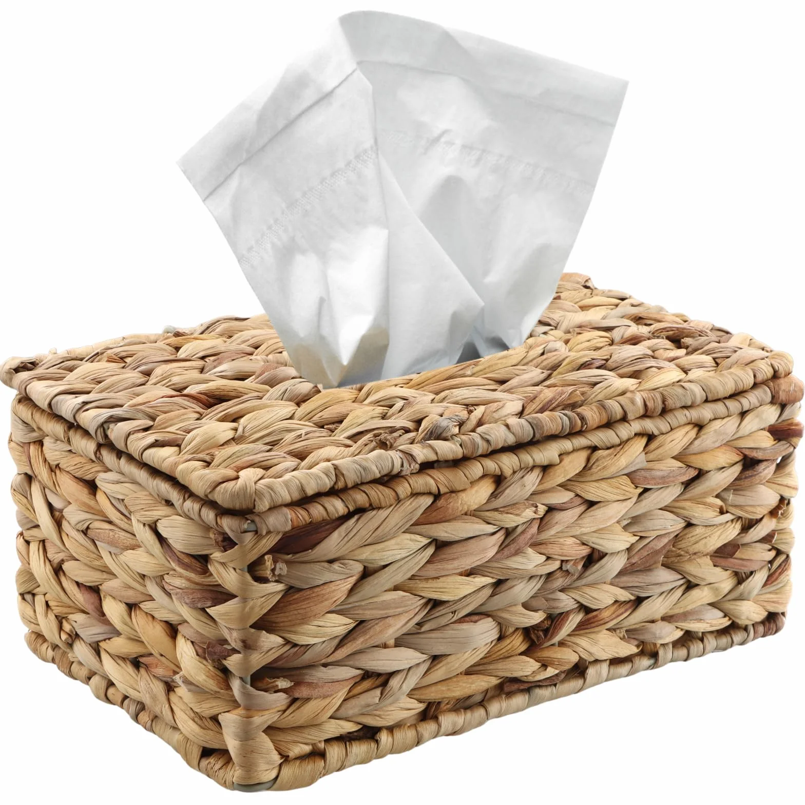 Pudełko na chusteczki wiklinowe 27,5 x 11,3 x 16,5 cm, prostokątne uchwyty na serwetki z jacyntu wodnego, naturalny kosz z wikliny, do łazienki, sypialni, biura