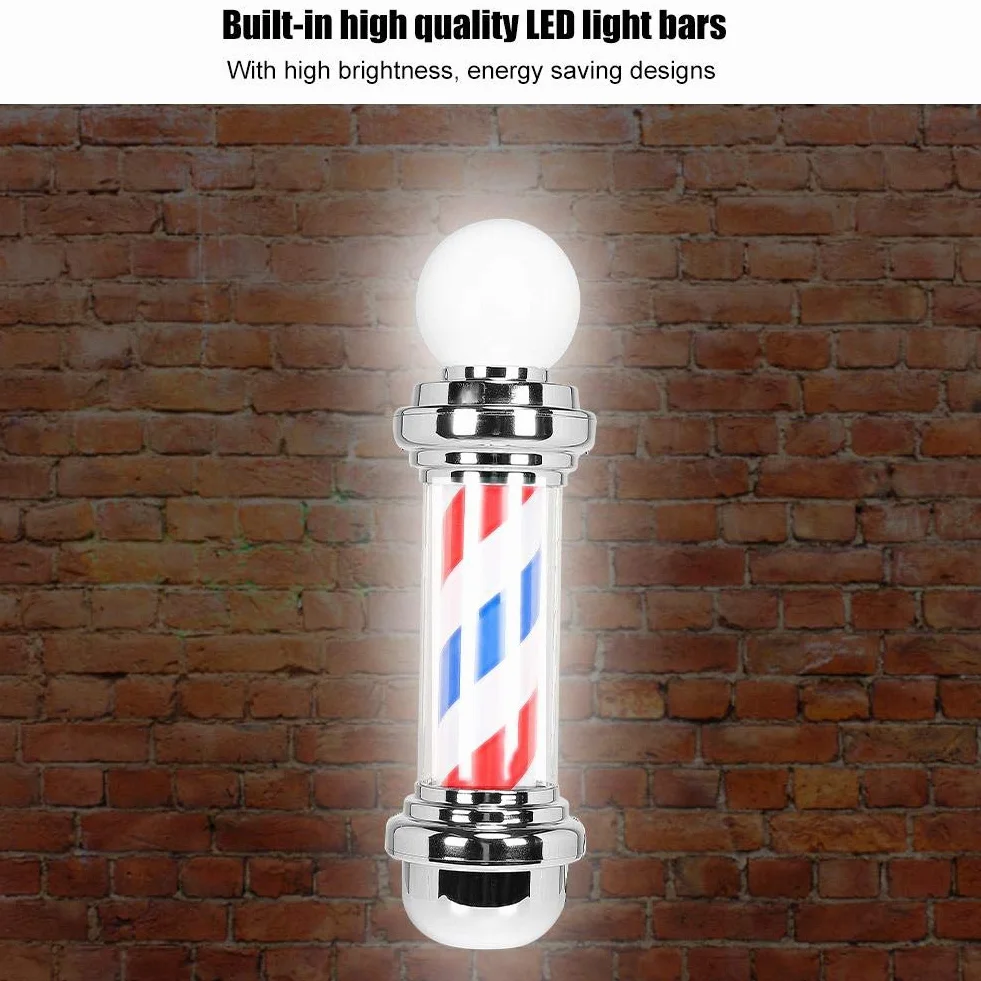Barber Shop Pole (26,8 cala) czerwony biały niebieski obracające się światło LED tabliczka do salonu fryzjerskiego galwanizacja tworzyw sztucznych/stali nierdzewnej (220 V EU)