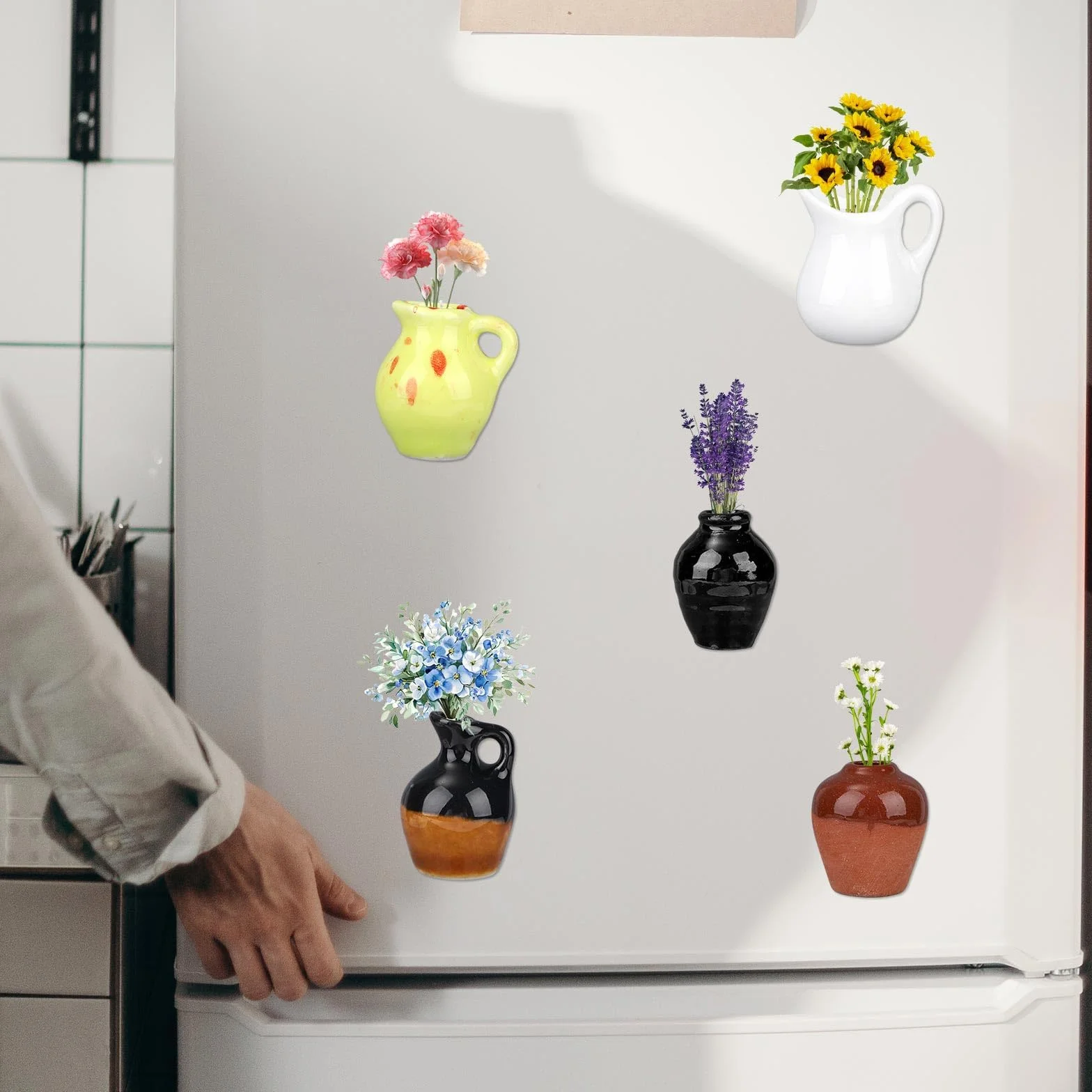 lasuroa 5 Sztuk Mini Wazon Magnesy na Lodówkę, Ceramiczne Słodkie 3D Roślina Wazon Lodówka Magnesy Zabawne Dekoracja Lodówki Do Kuchennej Szafki Biurowej