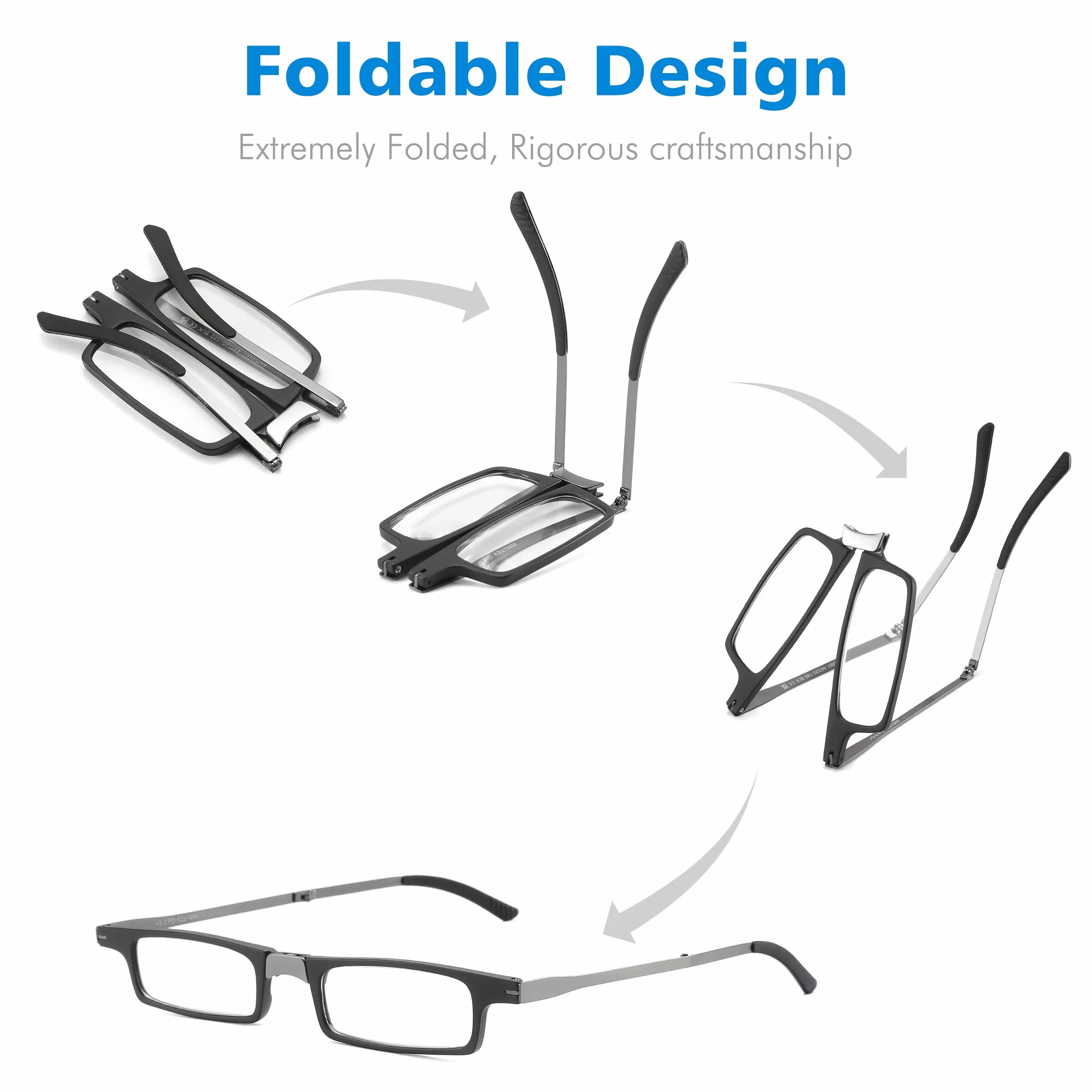 Ultra-cienkie składane okulary do czytania Ultralekkie składane czytniki-light dla mężczyzn kobiet Compact Travel Portable Rectangle Eyewear Case