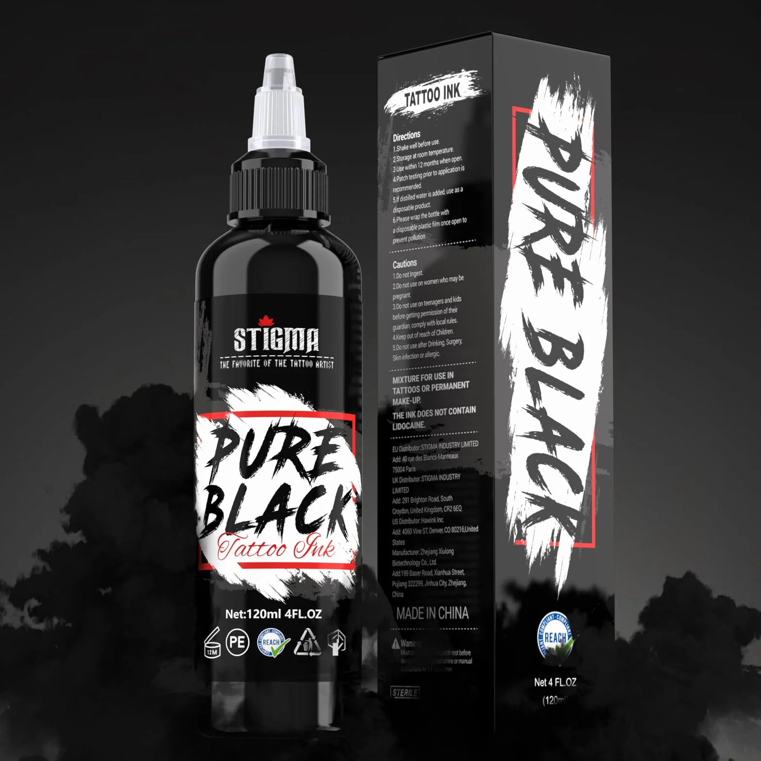 STIGMA Tusz do tatuażu, 120 ml, czysta czerń, czysty czarny, tusz do tatuażu, permanentny pigment, profesjonalna dostawa do karmy i cieniowania, TI972-4OZ-T