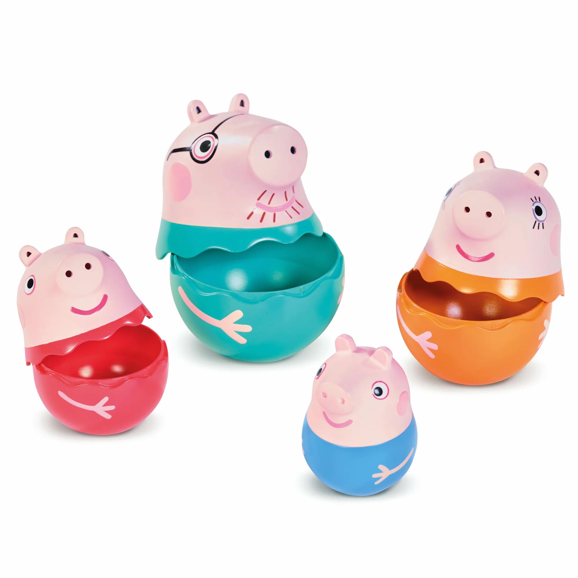 TOMY Toomies E73526 Rodzina Peppa Gigoges - Zabawka do Kąpieli dla Niemowląt, Rosyjskie Lalki Świnka Peppa, Tata, Mama i George - 18 Miesięcy+, Zabawka Plażowa i Basenowa, Łatwa do Czyszczenia