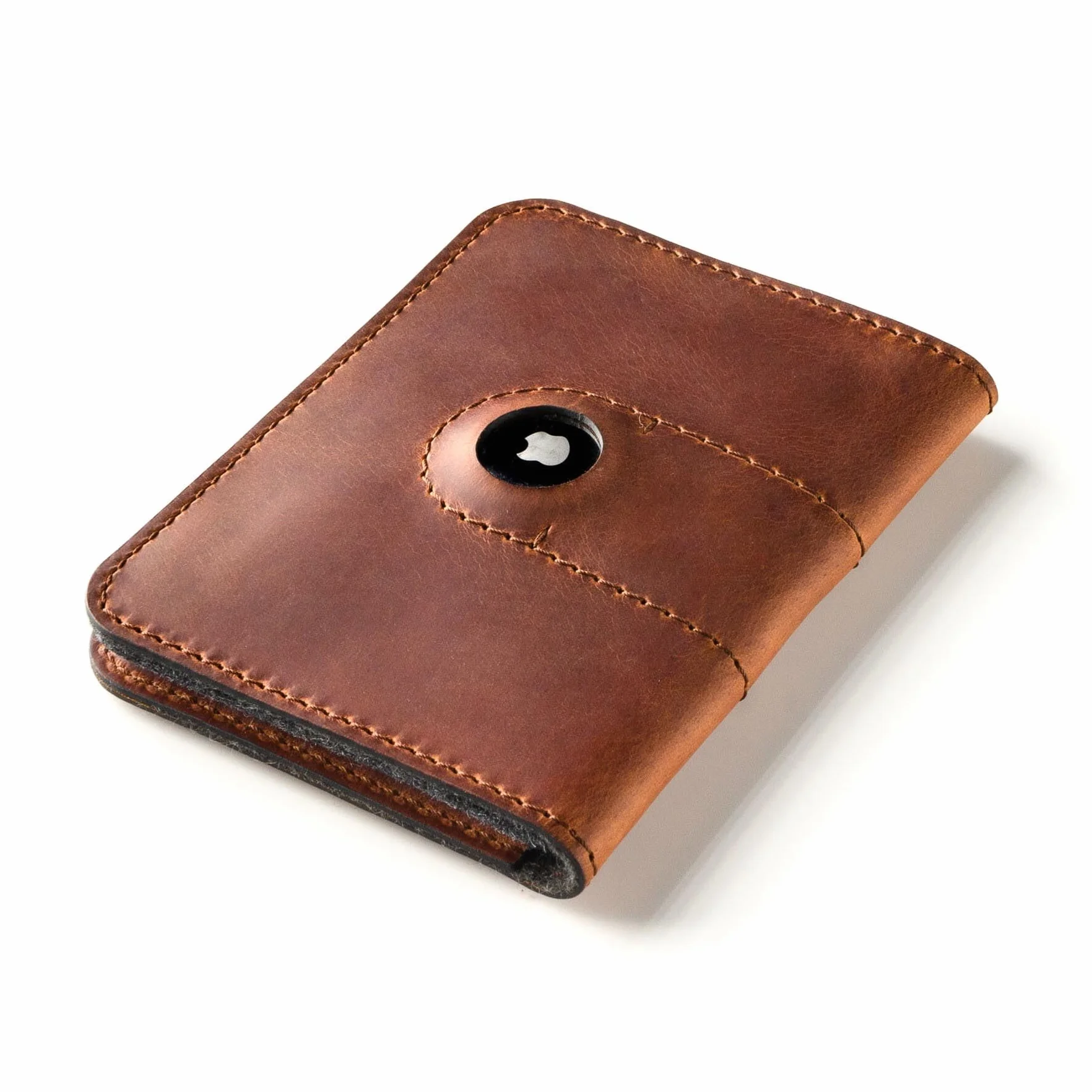 Crazy Horse Craft, Portfel na paszport AirTag - włoska skóra garbowana roślinnie, filc wełniany, etui na karty podróżne, etui na karty AirTag, okładka na dokumenty tożsamości, Klasyczny brąz, 10.5 x