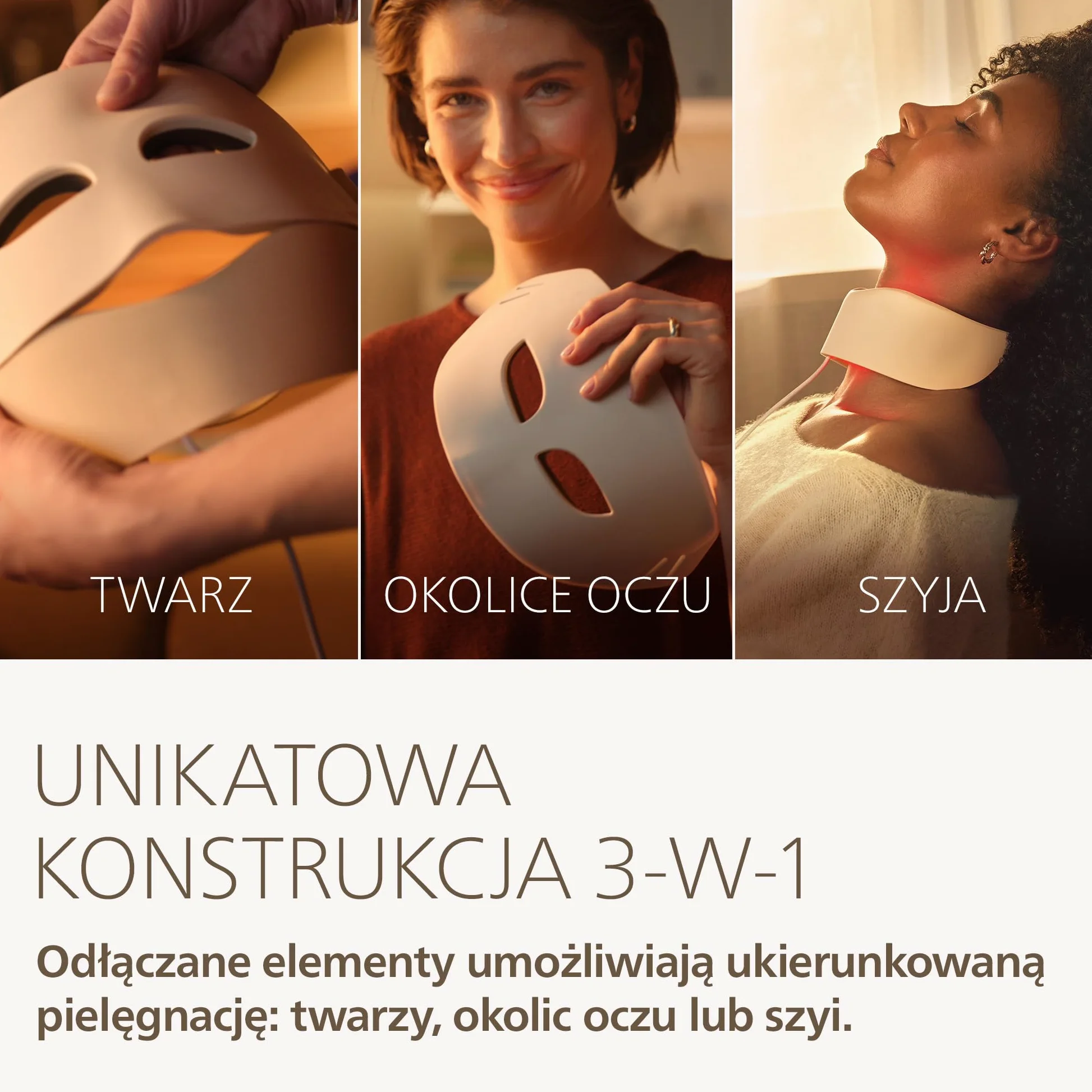Philips ReAura maska LED: 3-w-1 do pielęgnacji twarzy, okolic oczu i szyi, 3 tryby, światło niebieskie i czerwone oraz bliska podczerwień¹, elastyczne dopasowanie, 10-minutowa kuracja, LTM7100/00