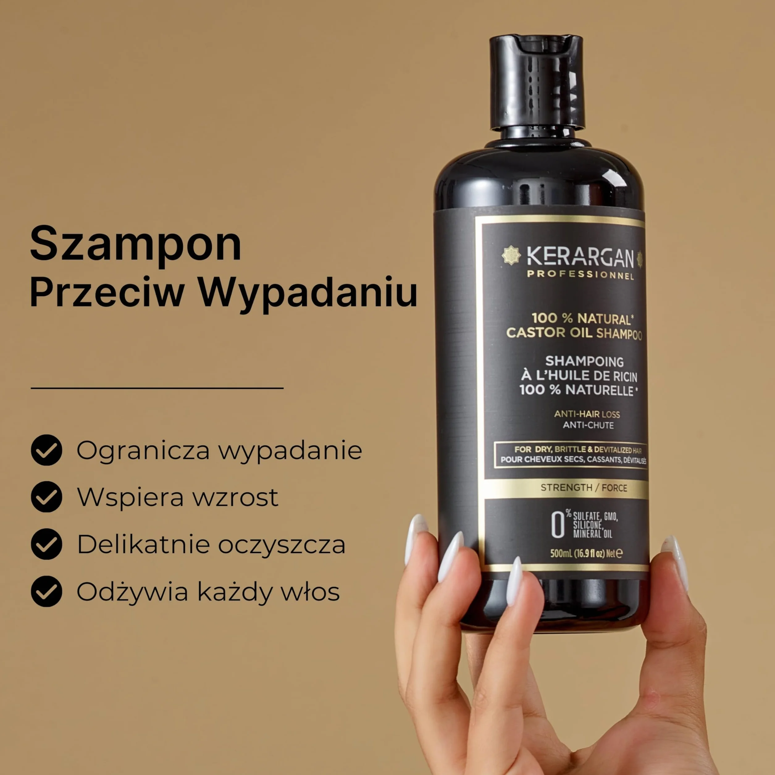 Kerargan Szampon Przeciw Wypadaniu Włosów z Olejem Rycynowym 500ml Wzmacniający