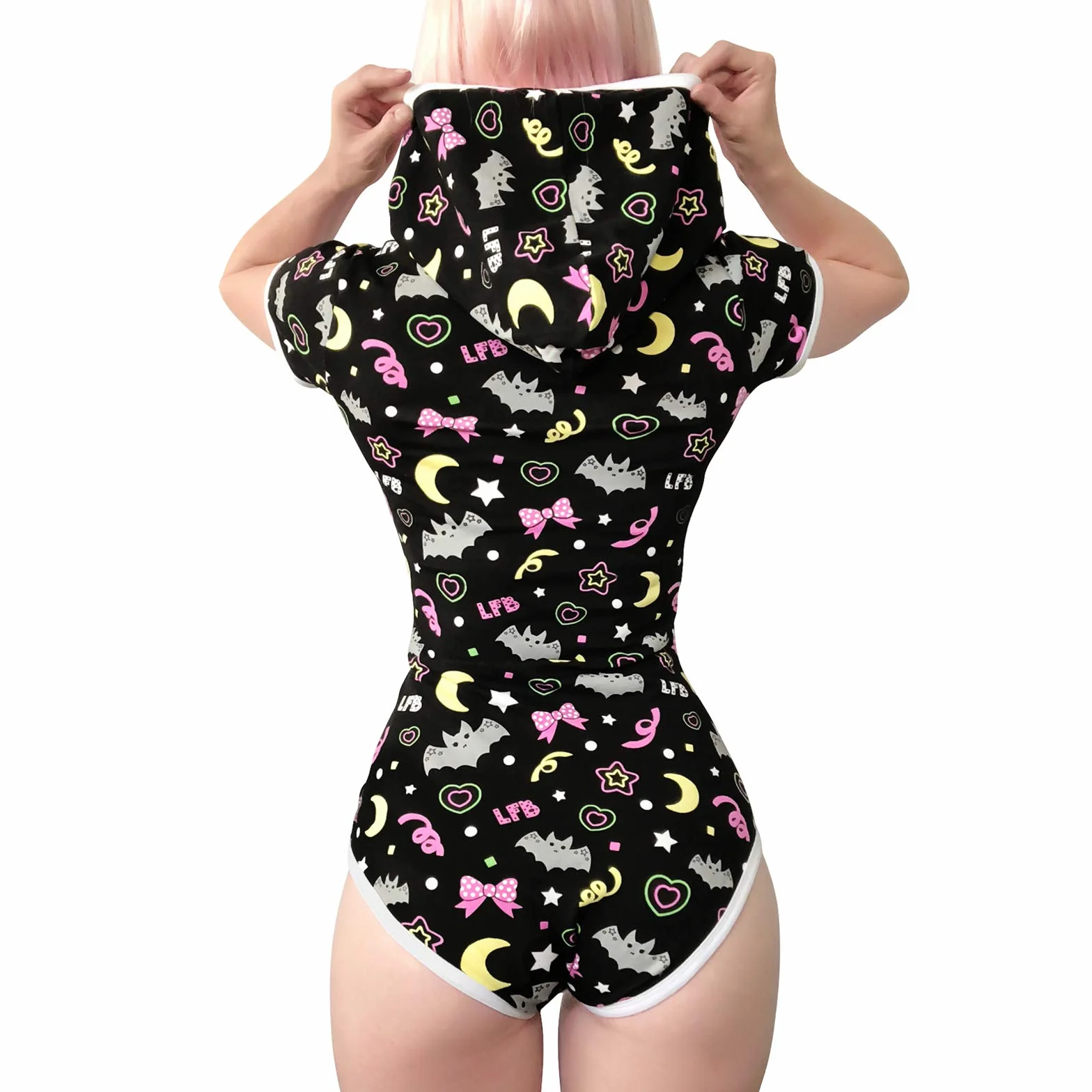 LittleForBig Dorośli Baby miłośnik pieluszek (ABDL) zatrzas w komkroku jednoczęściowy śpioszki-Noc Cukierek albo psikus Nocny Blask Onesie