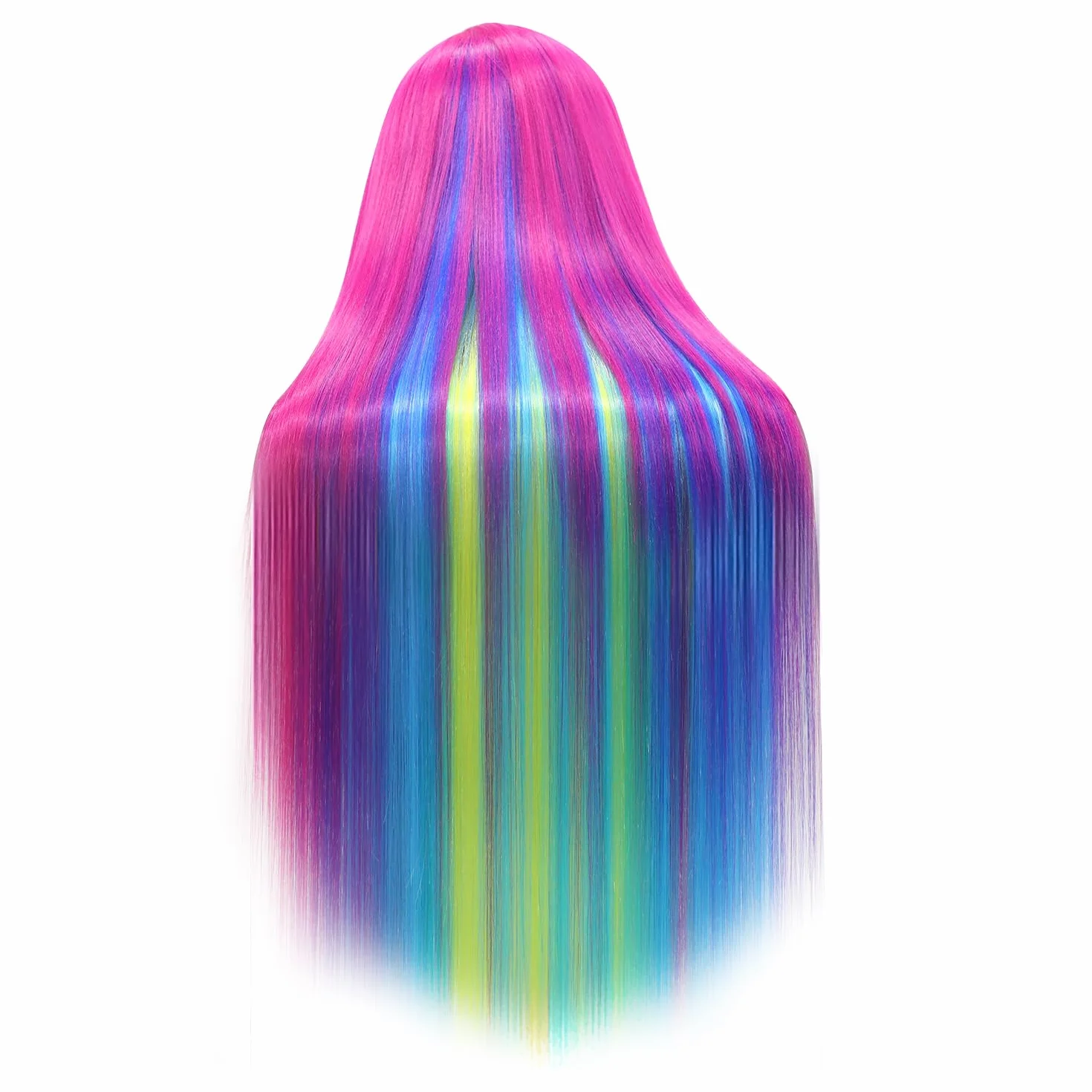 Głowa treningowa, 71 cm, głowa ćwiczebna, głowa fryzjerska, 100% włókna syntetyczne, do stylizacji włosów, z bezpłatnym zaciskiem i zestawem DIY do zaplatania (kolor tęczy)