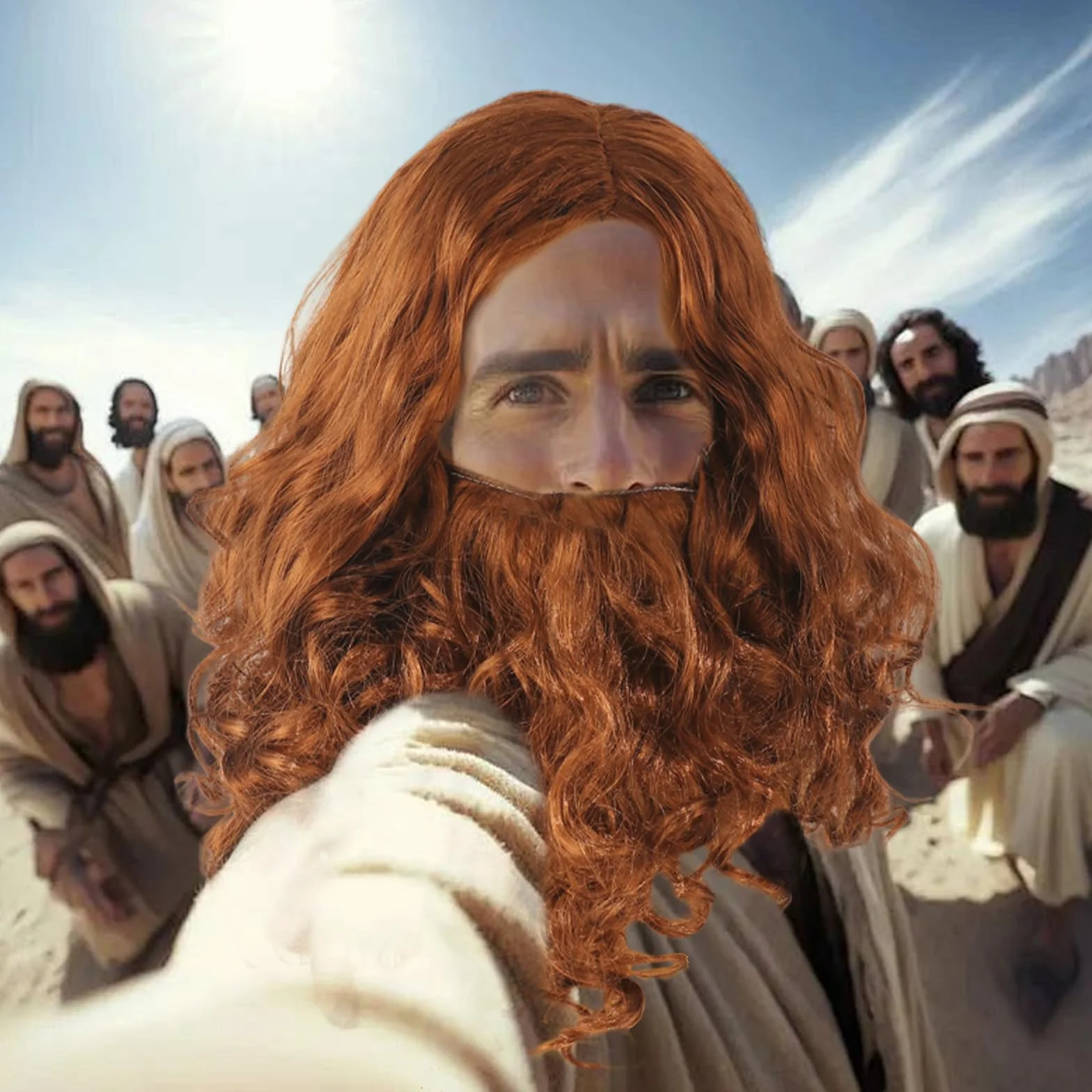 GWAWG Długa peruka i broda, dla dorosłych, ciemnobrązowa, kręcona, długa broda, kostium, fantazyjne przebranie, akcesorium na imprezę i wąsy, cosplay, kostium na Halloween, karnawał, kostium