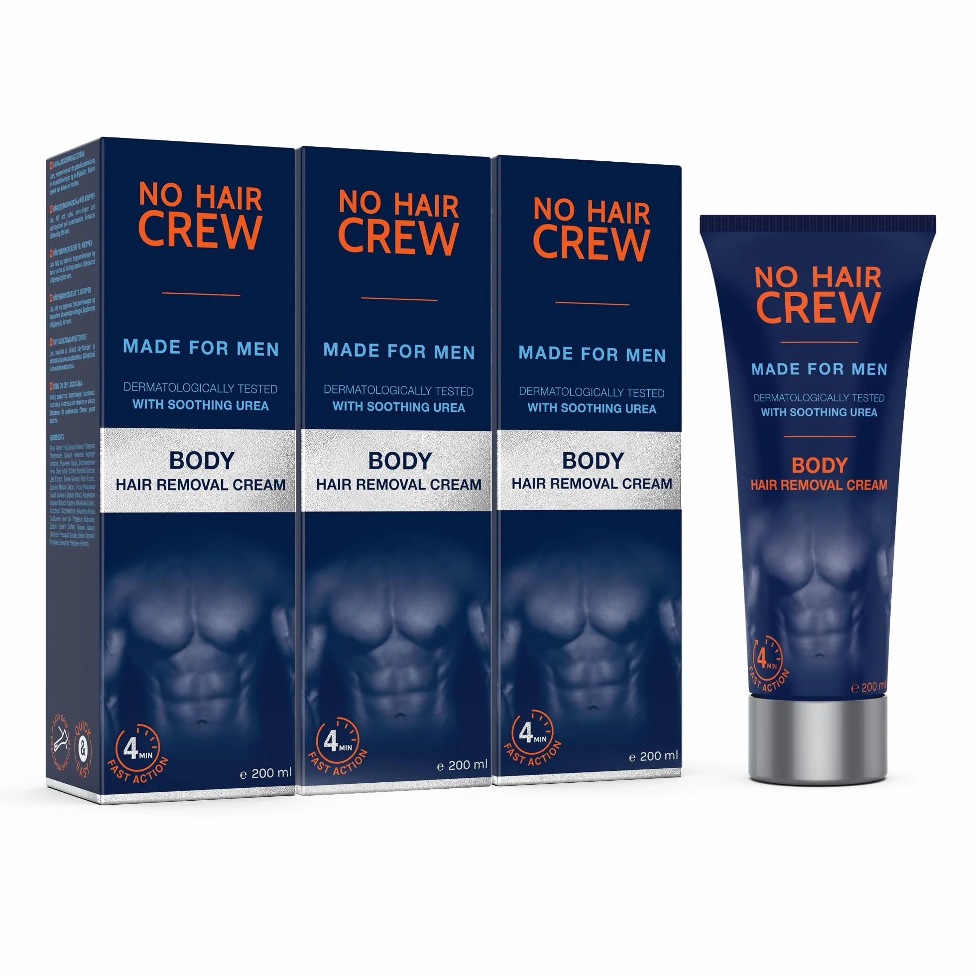 NO HAIR CREW 3 x krem do depilacji ciała – dokładne i delikatne usuwanie włosów dla mężczyzn (zestaw 3 x 200 ml)
