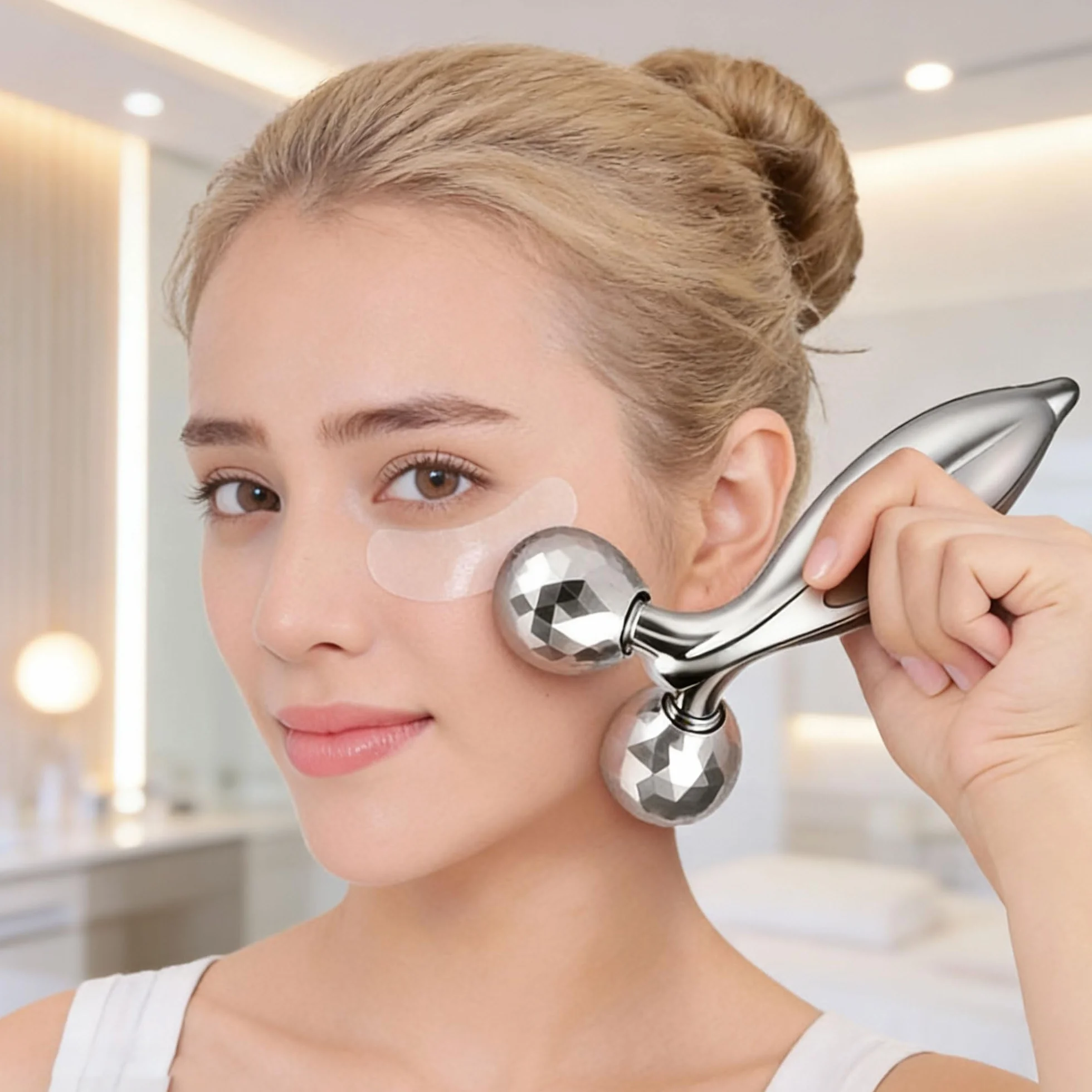 CINY 3D Roller Face Massager, Beauty Face Lift Tool Body Sculpting Firmer Shaper, Rozluźnienie Mięśni, Skin Tighten Lift 360 Stopni Rotation Roller Do Masażu Na Twarz Ręce Nogi Pośladki i Plecy, Srebrny