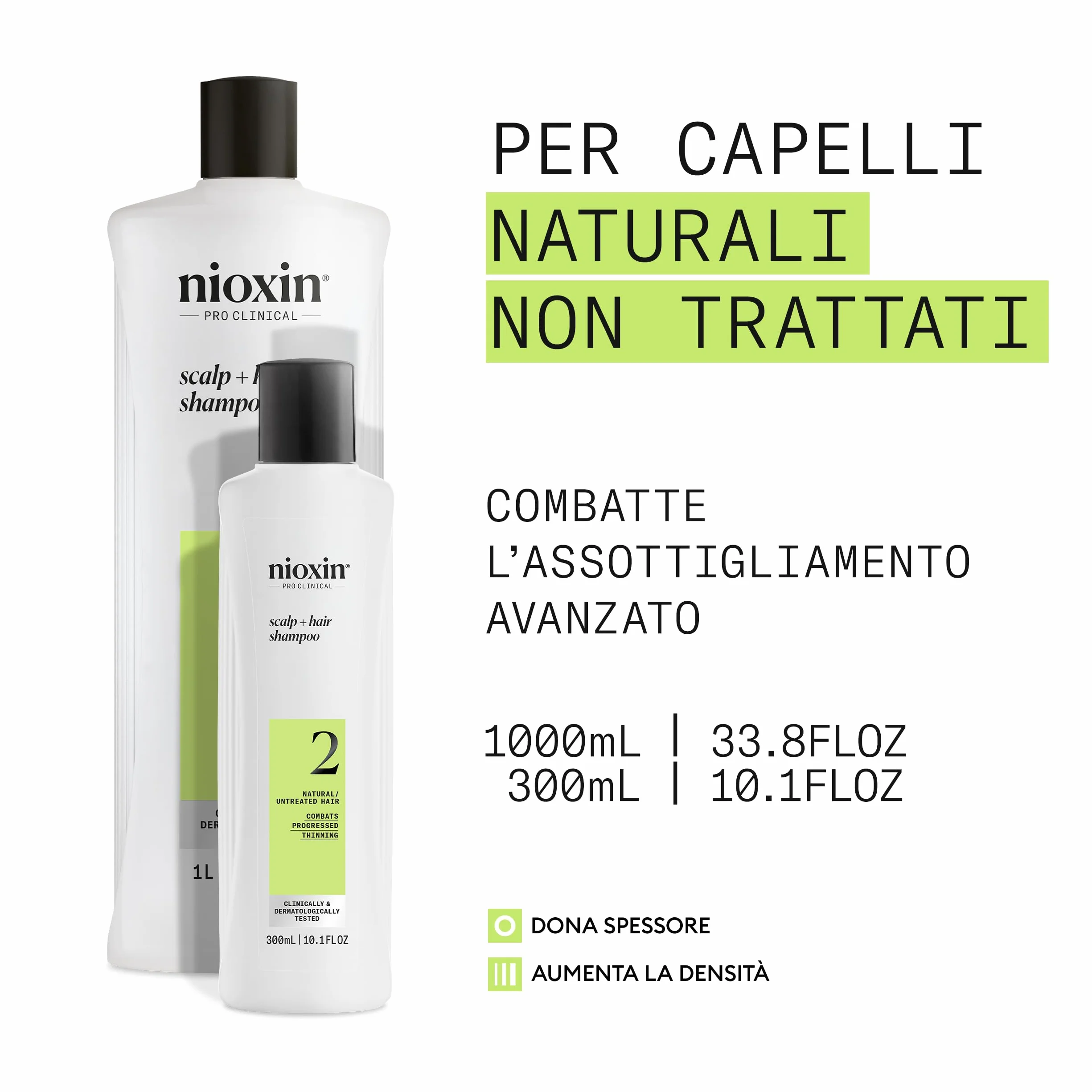 Nioxin System 2 szampon + szampon do włosów, wzmacniający szampon do włosów naturalnych z zaawansowanym przerzedzeniem - z biotyną i niacynamidem (300 ml)