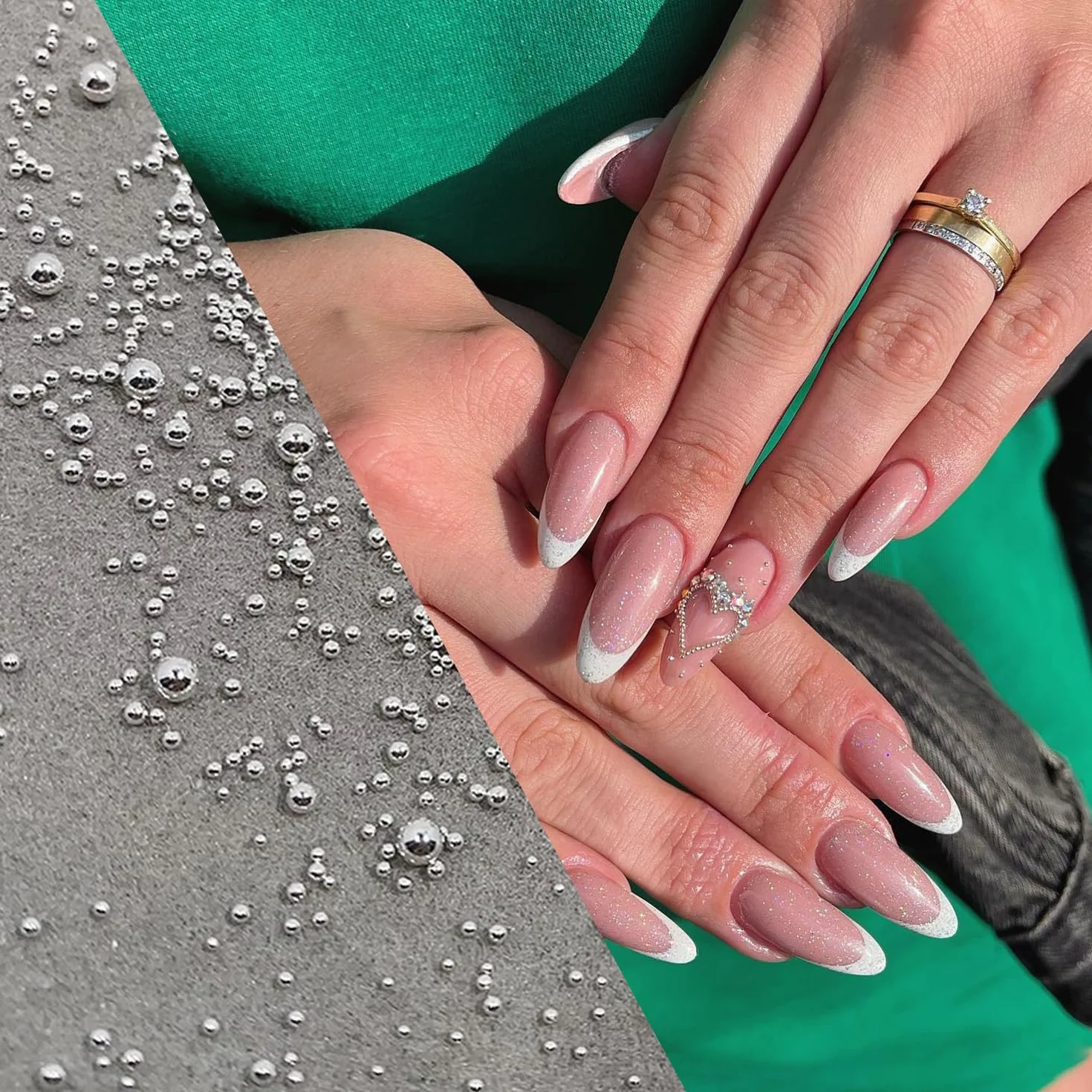 Mini koraliki do paznokci, 1-3 mm, metalowe koraliki kawiorowe, srebrne i złote, koraliki do zdobienia paznokci, mikrokawior do paznokci, cyrkonie do dekoracji manicure