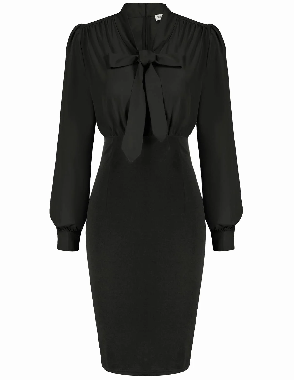 GRACE KARIN Damska sukienka typu bodycon do pracy, biura, elegancka, z dekoltem w serek, z długim rękawem, na co dzień, biznesowa, bankietowa, w stylu lat 50.