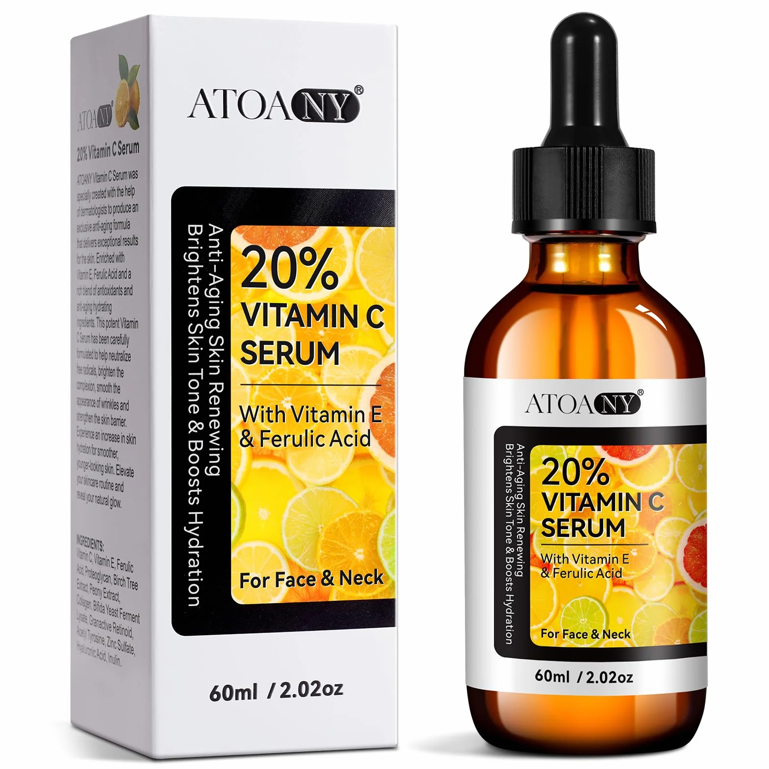 Serum z witaminą C 60 ml, serum z witaminą C z kwasem laluronowym, witaminą E, aloesem, naturalną formułą przeciwzmarszczkową z kwasem ferulowym, organiczne, wegańskie, nawilżające i rozjaśniające