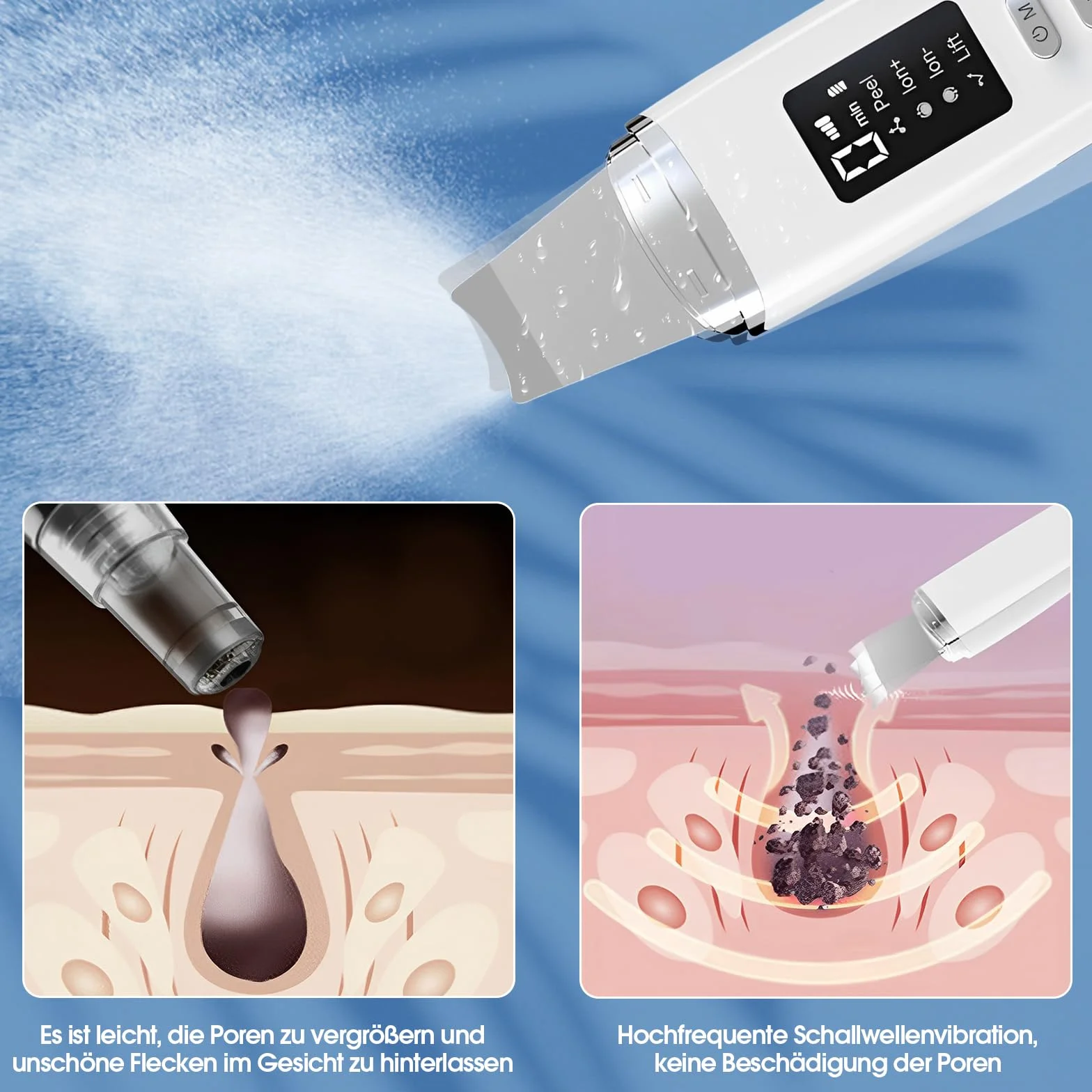 Ultrasonic Skin Scrubber Pore Cleaner z 4 trybami pracy i czerwonym niebieskim światłem