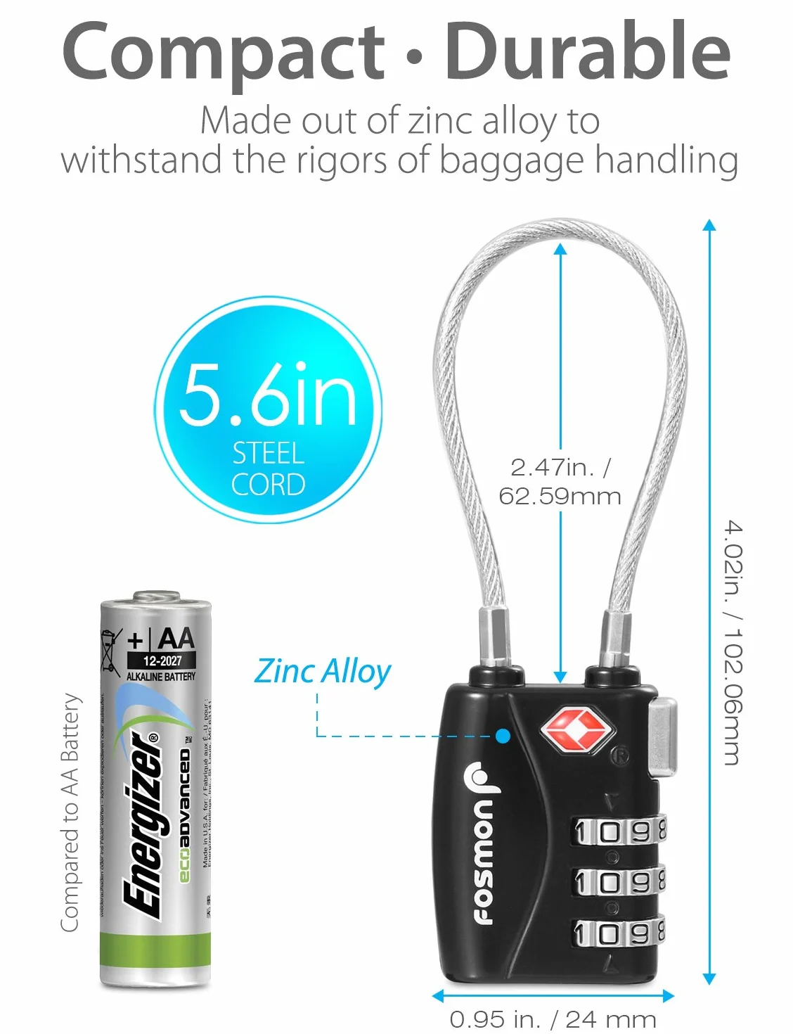 Fosmon 3-cyfrowy kabel szyfrowy TSA: Walizka, torba podróżna, szafka lub plecak - zabezpiecz cały bagaż, rower, brama, rabat - kłódka z 3-cyfrowym kodem - czarna - zestaw 3 szt