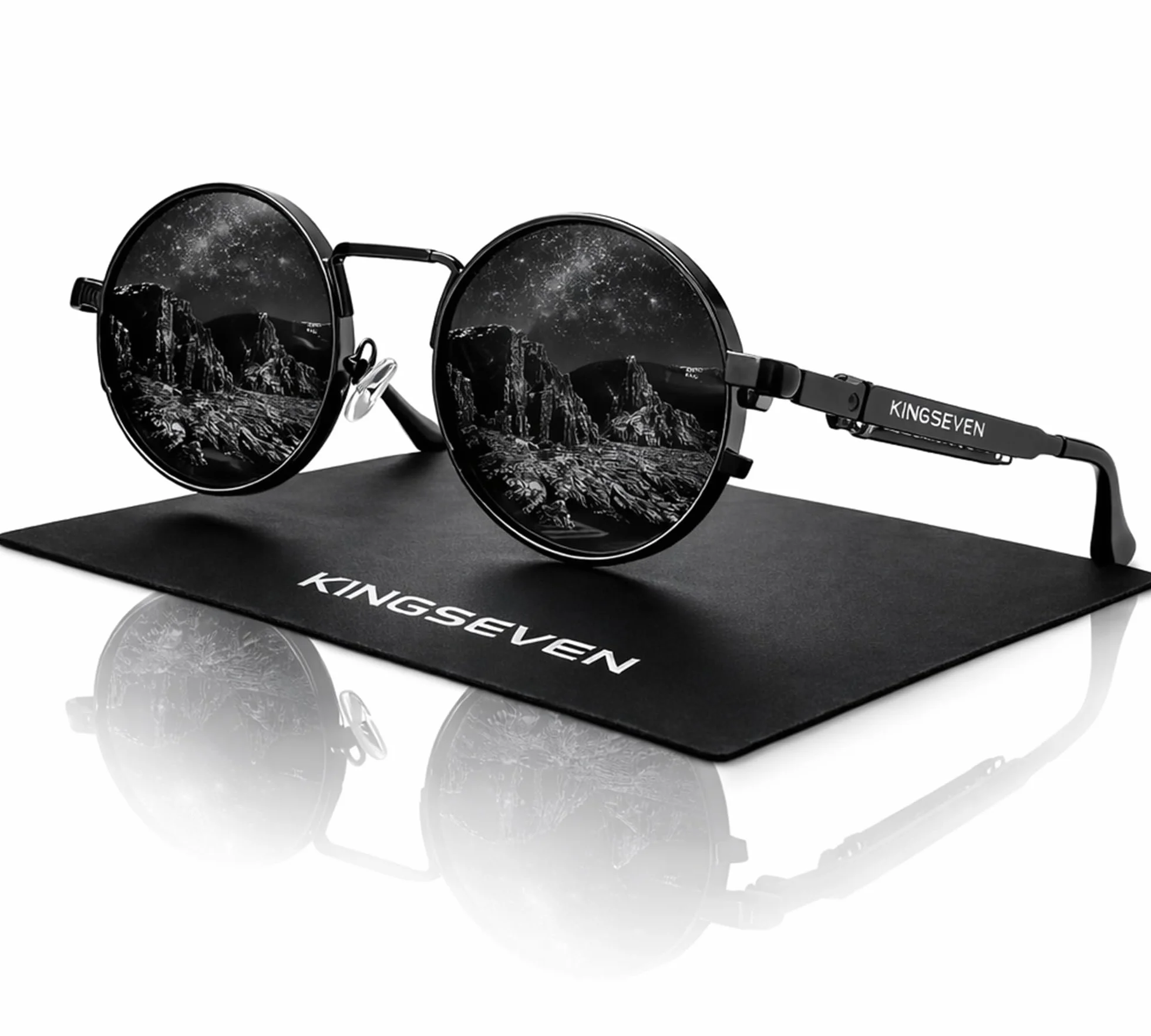 KINGSEVEN OKULARY przeciwsłoneczne Lenon Steampunk Okrągłe Lenonki