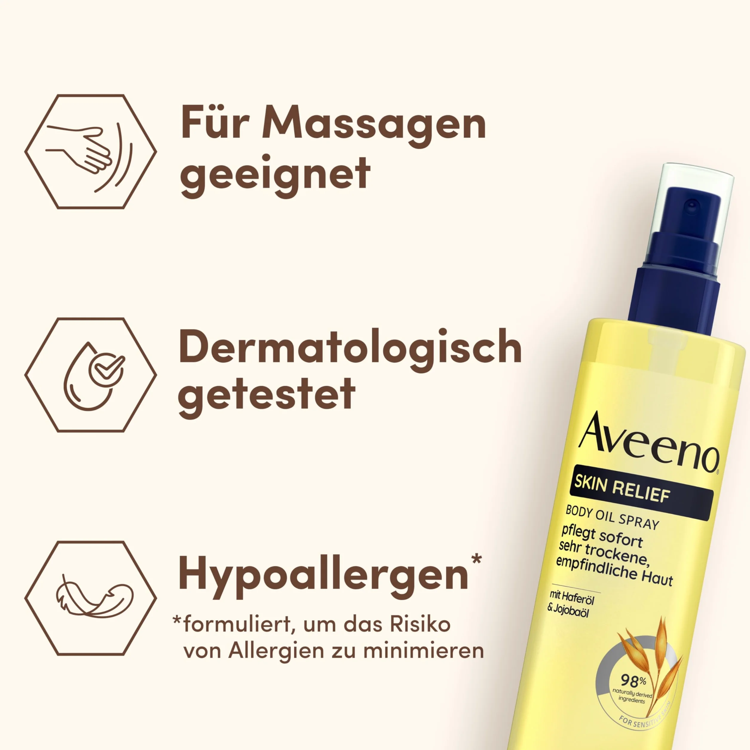 Aveeno® Skin Relief olejek do ciała w sprayu do pielęgnacji skóry i ciała, olejek z olejkiem owsianym i olejkiem jojoba do bardzo suchej, wrażliwej skóry
