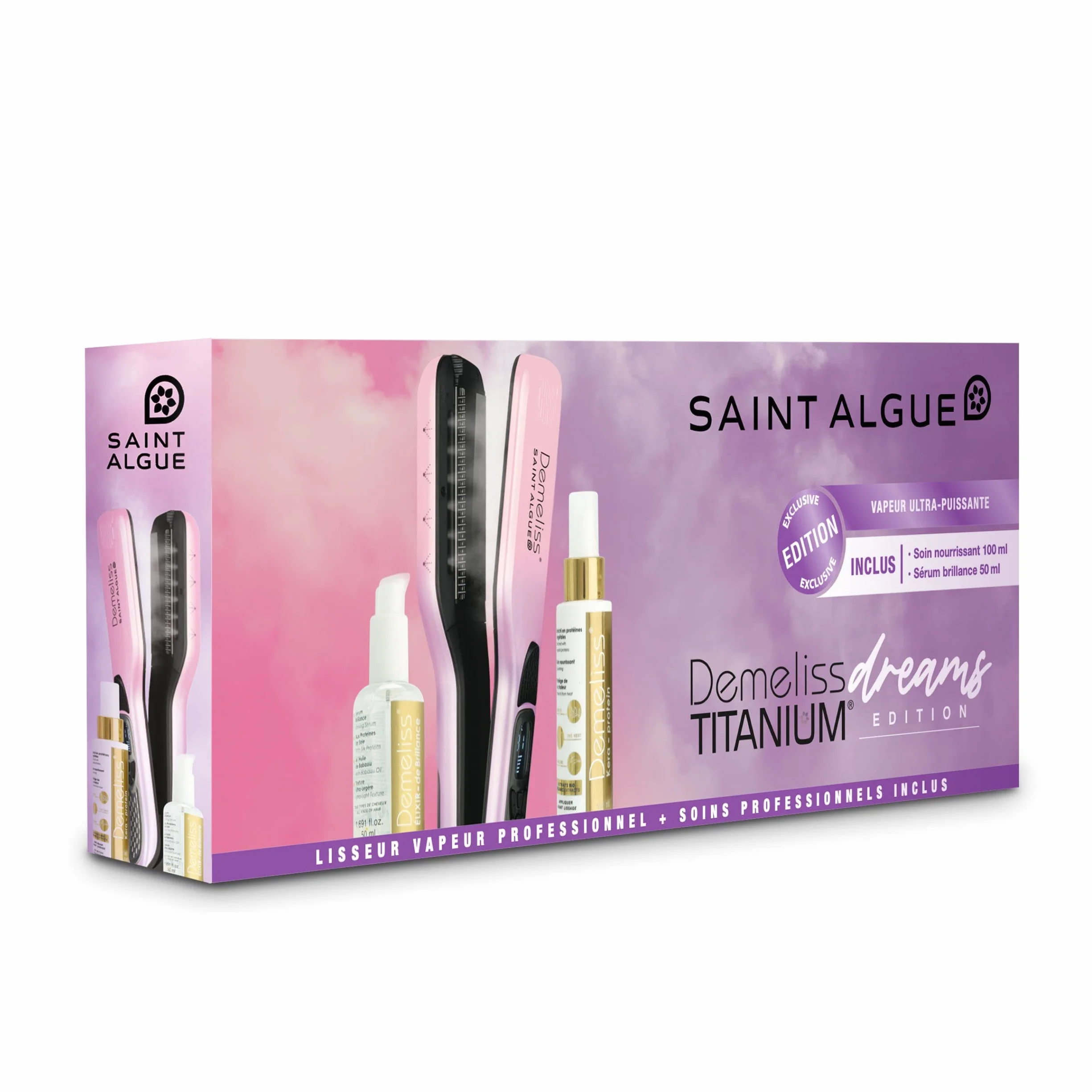 Demeliss SAINT ALGUE - TITANIUM Prostownica parowa - Pływające płytki, powłoka tytanowa - Ultra mocna para - Zintegrowany zbiornik XL 40 ml - Wyjmowany grzebień - Wszystkie rodzaje włosów