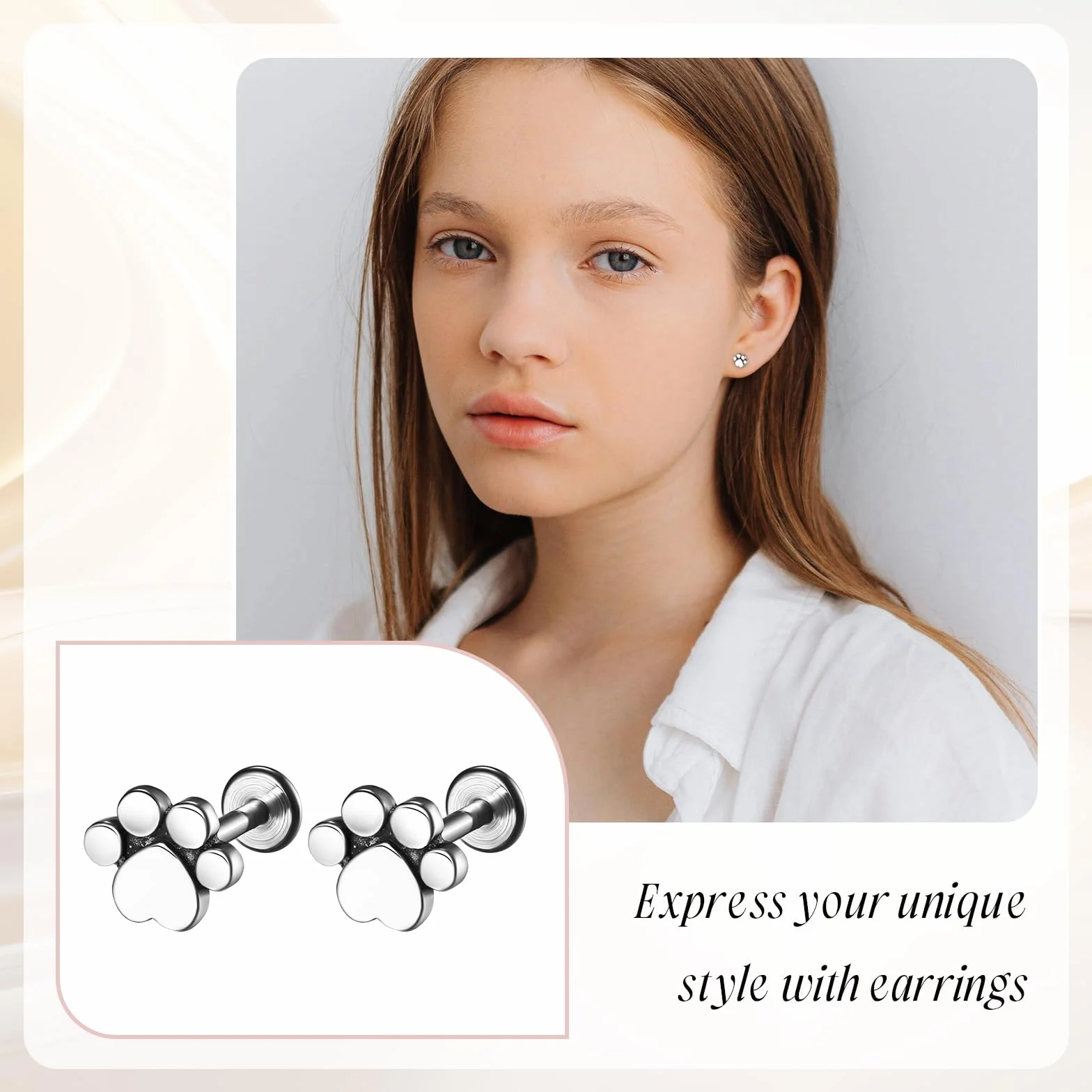 JewelryWe Helix piercing do chrząstki: pies kot łapa odcisk łapy ze stali chirurgicznej, tragus, piercing do ucha, wkręt, małe kolczyki typu barbell conch, labret, biżuteria, srebrne, damskie, Stal