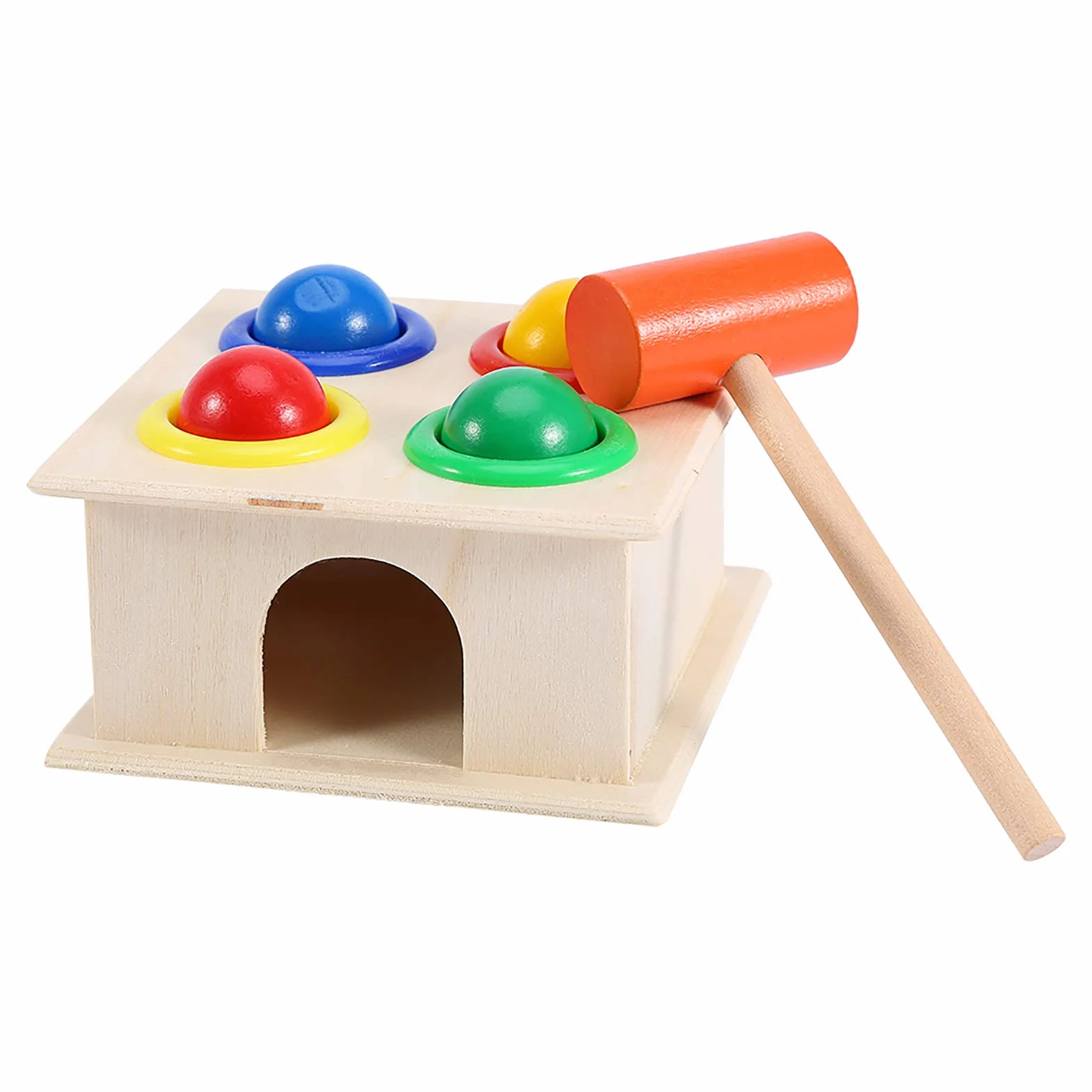 Wooden Toy Hammer and 4-Ball Set, Kids Children Game Early Learning Educational Toy